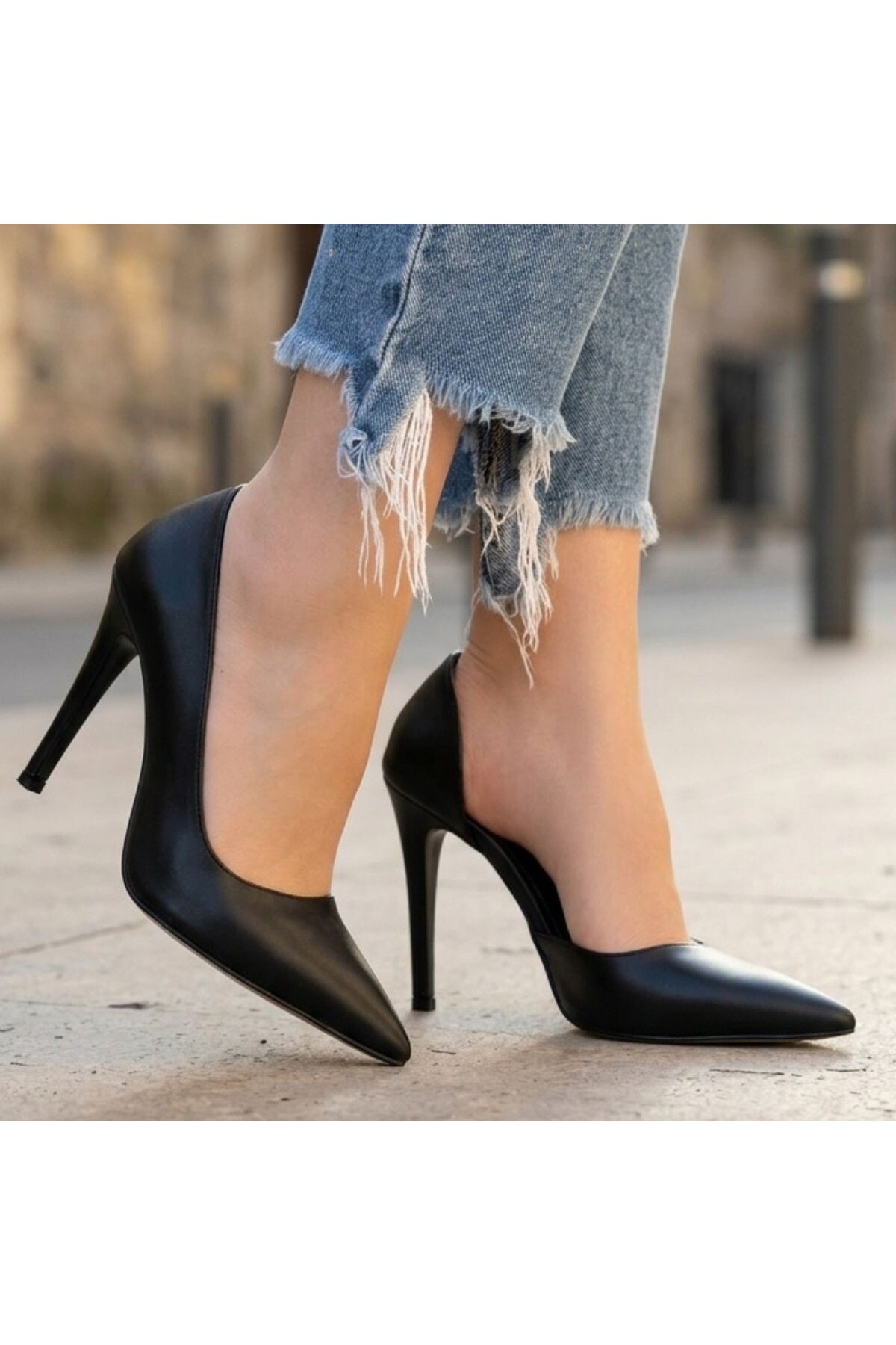 Pley Siyah Cilt Stiletto Ayakkabı 4