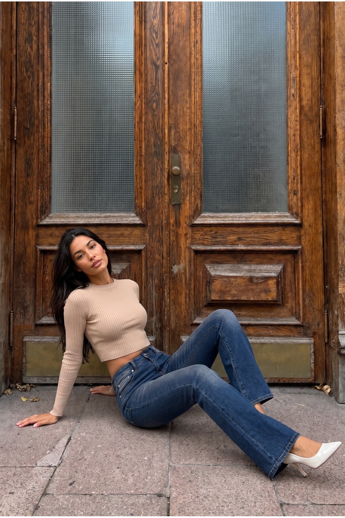 Yüksek Bel Esnek/Likralı Çan Paça Jeans Lacivert 5