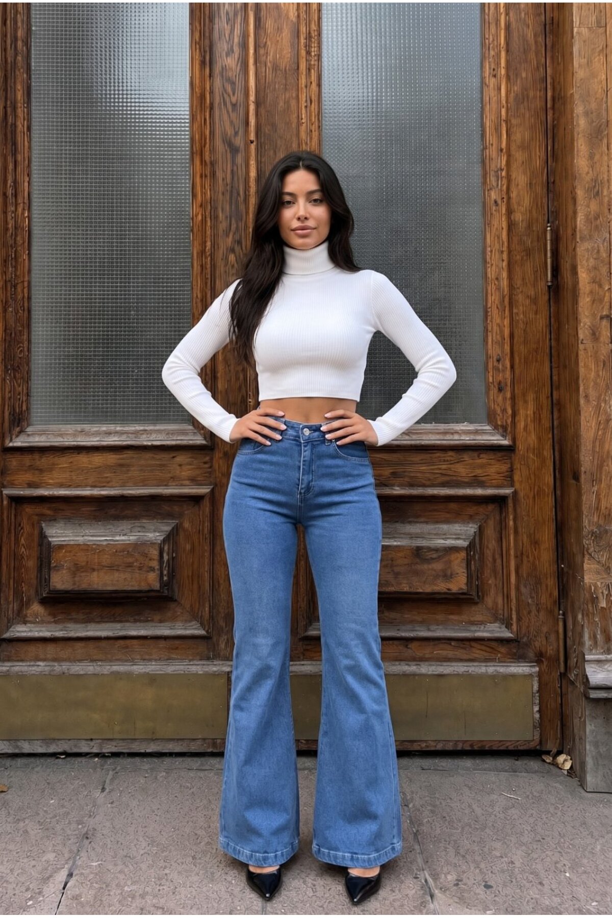 Yüksek Bel Esnek/Likralı Çan Paça Jeans Mavi 6
