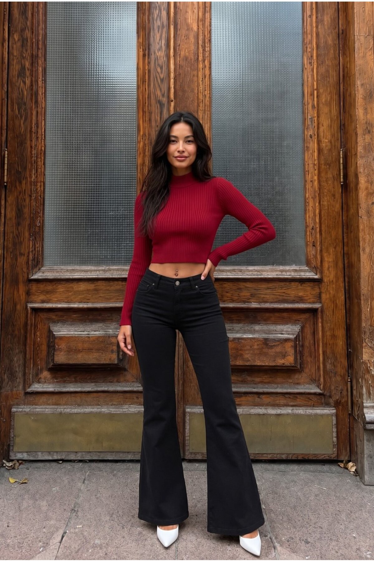 Yüksek Bel Esnek/Likralı Çan Paça Jeans Siyah 7