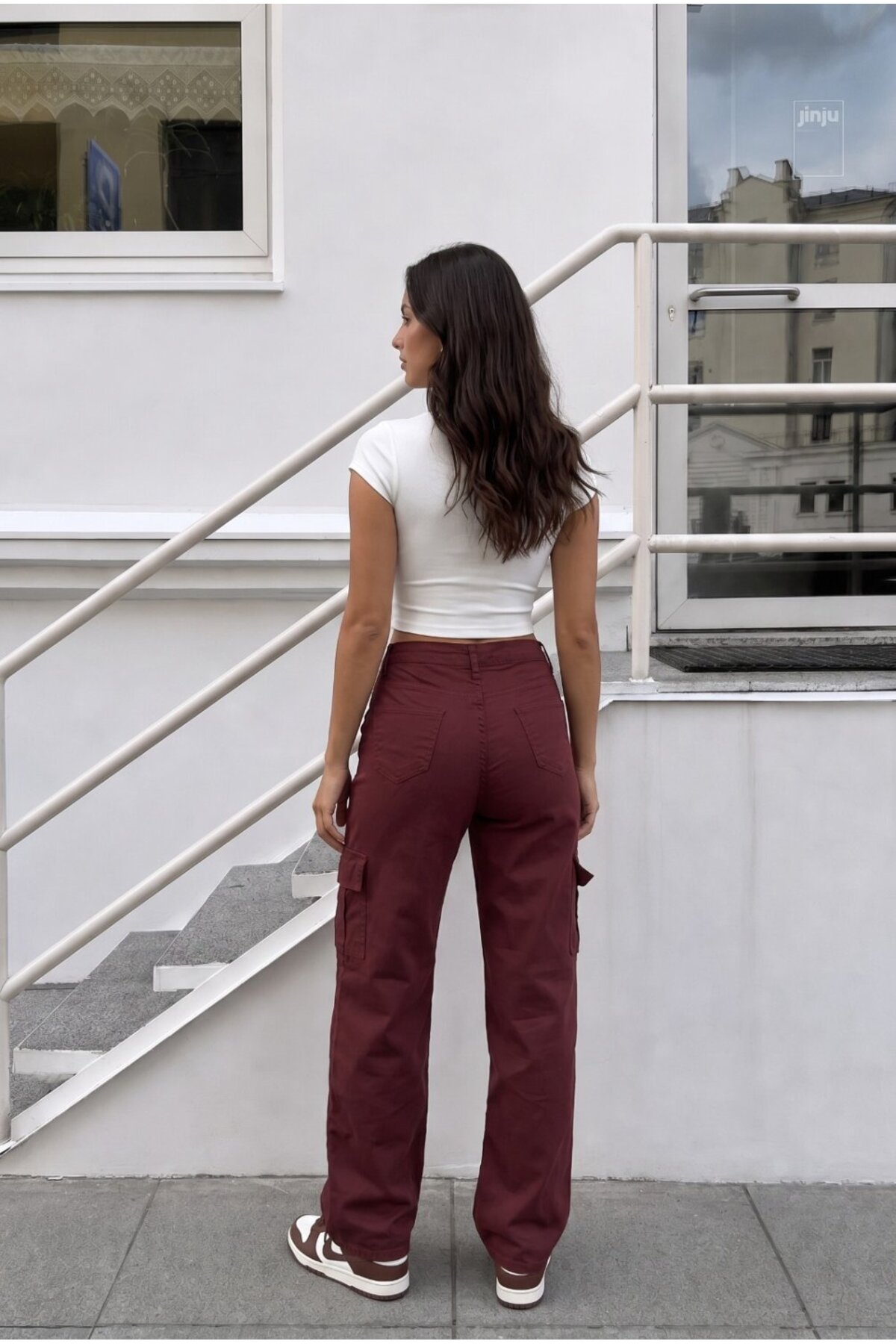 Kadın Kargo Cepli Palazzo Kesim Esnek Kumaş Bordo Pantolon 4