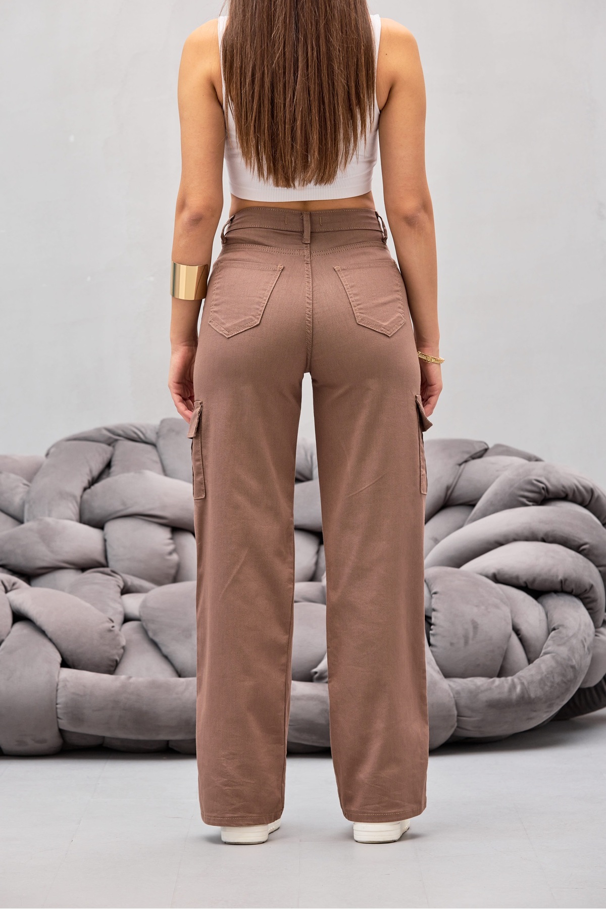 VİZON Kargo Cepli Likralı Yüksek Bel Wide Leg Pantolon 7