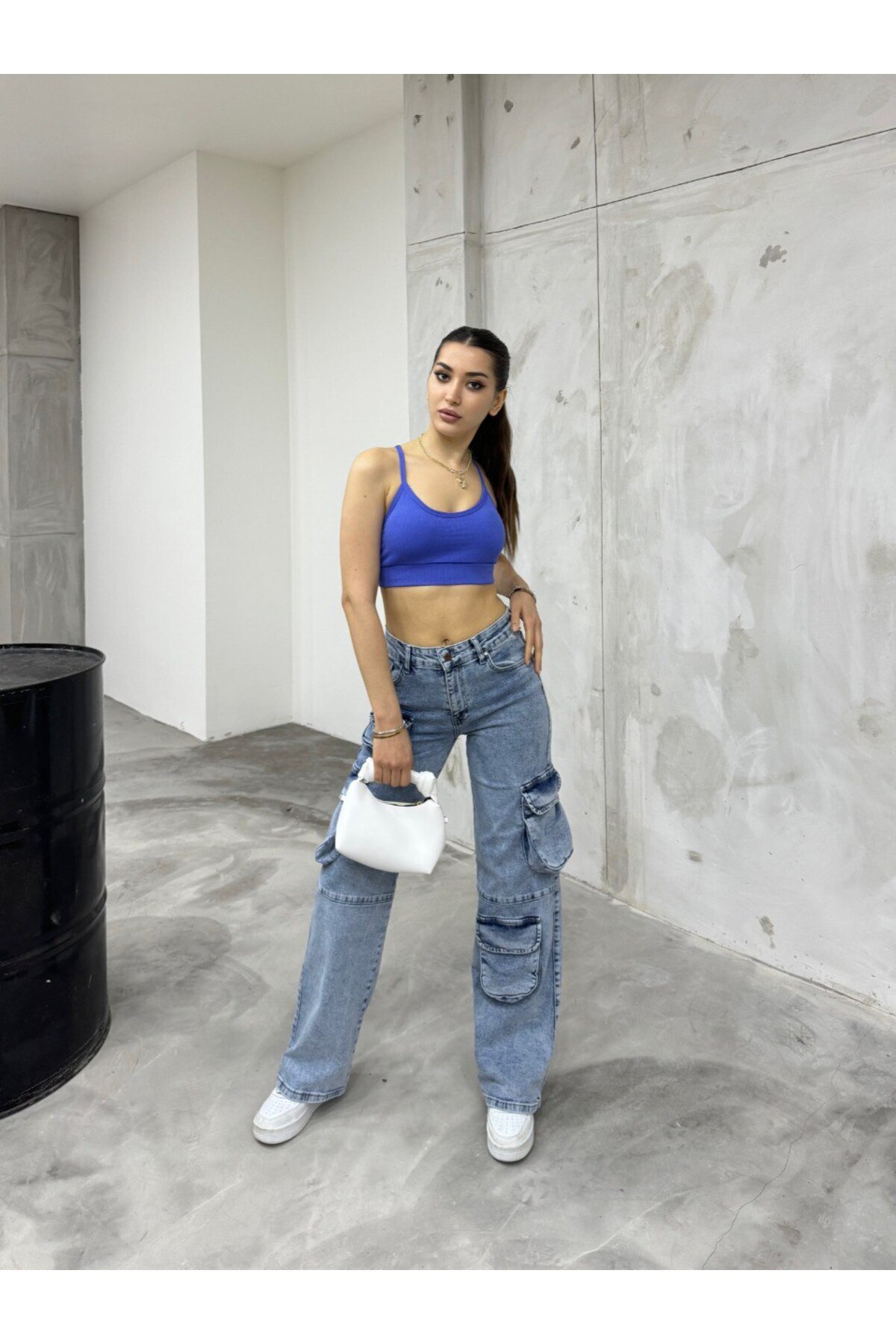 Mavi Çok Cepli Straight Fit Kargo Pantolon 7