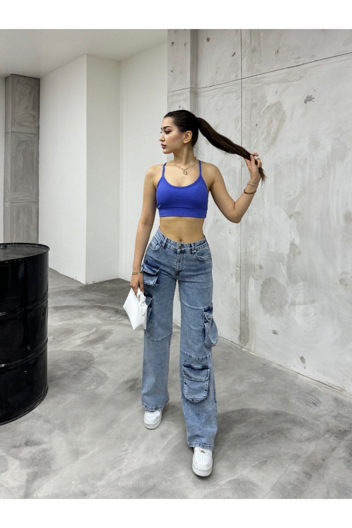 Mavi Çok Cepli Straight Fit Kargo Pantolon 6
