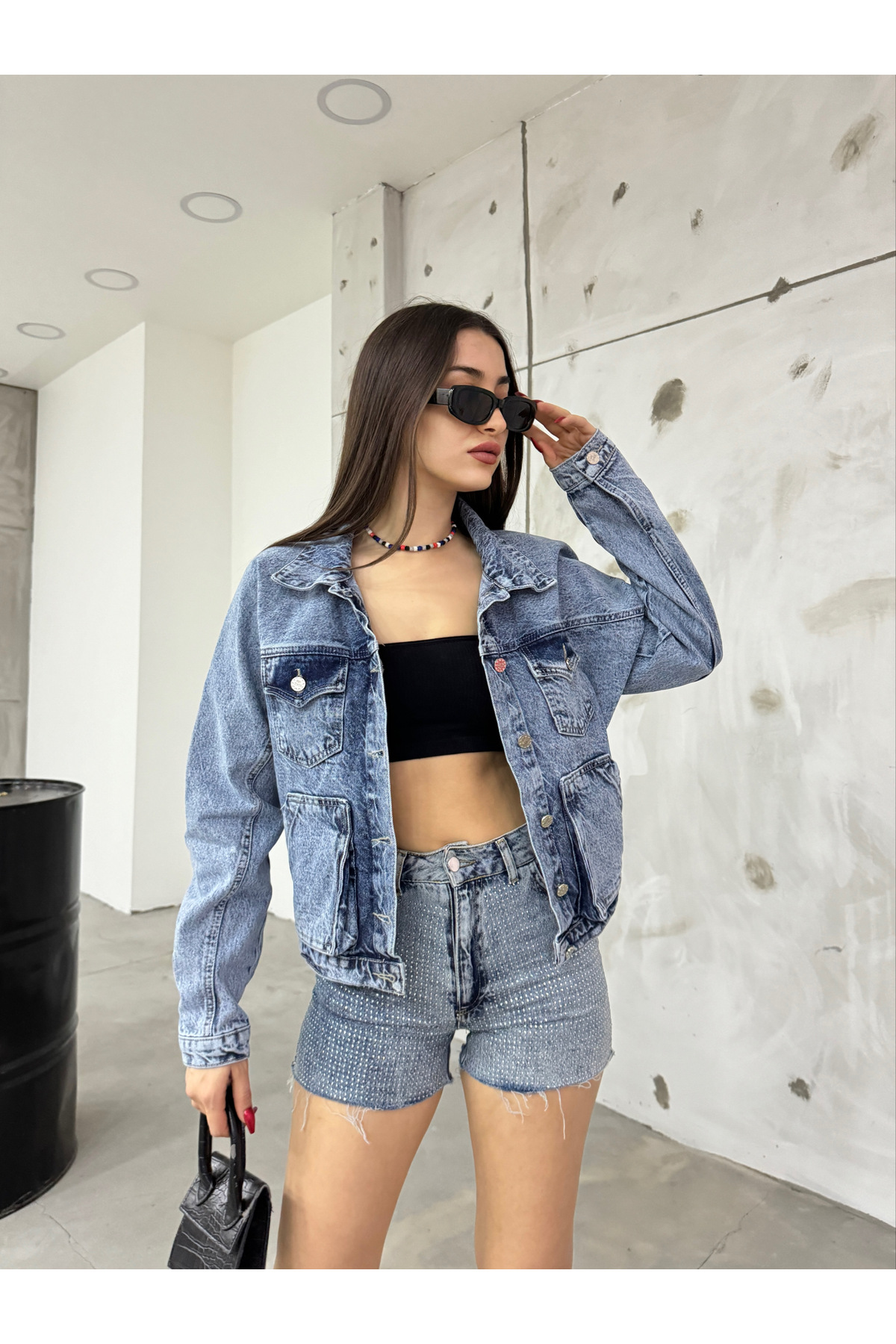 Kadın Mavi Oversize Kot Ceket 3