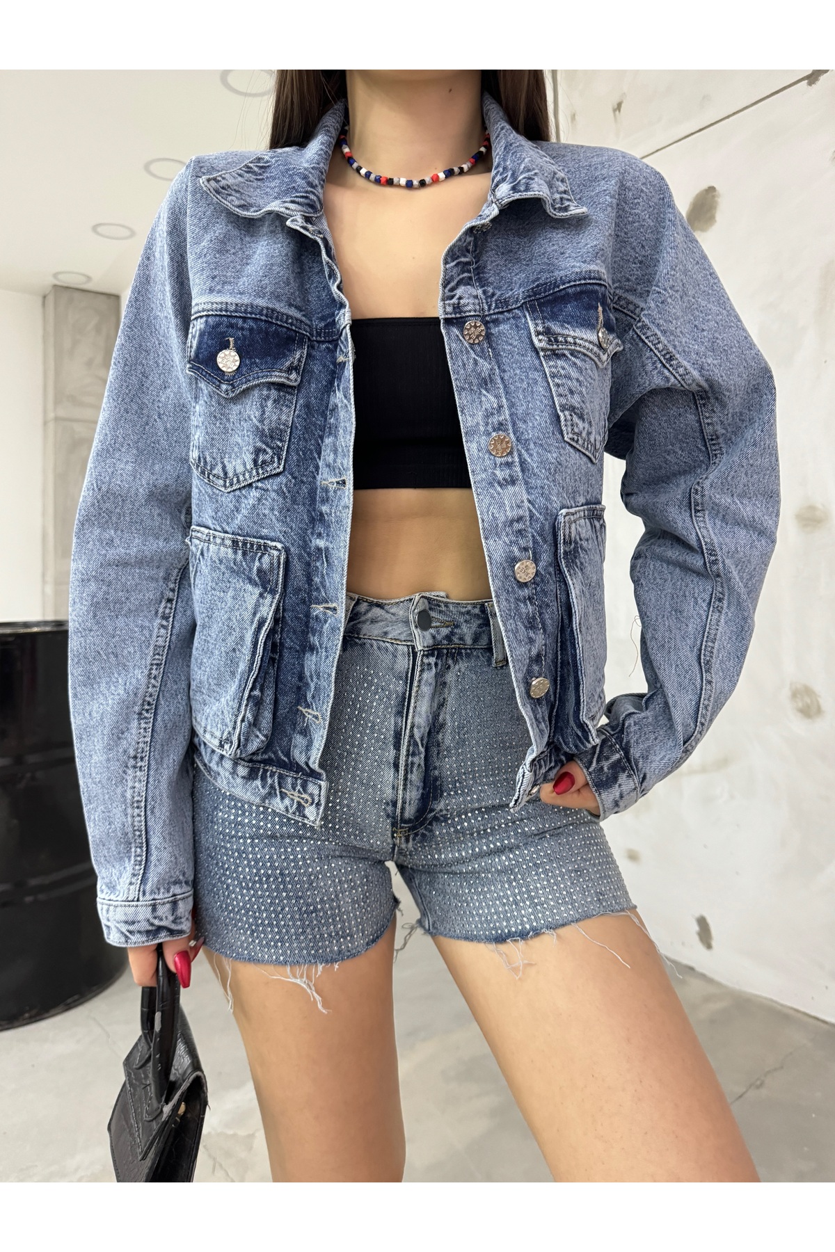 Kadın Mavi Oversize Kot Ceket 5