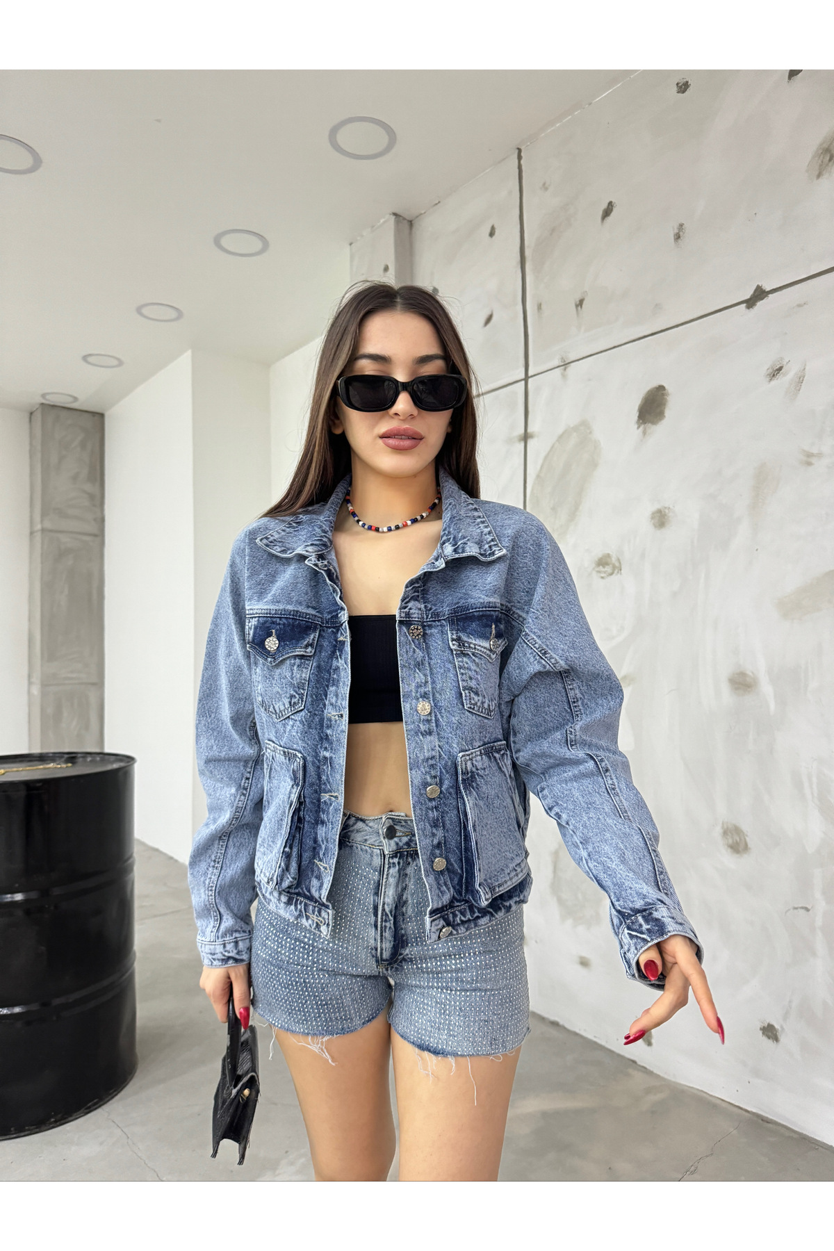 Kadın Mavi Oversize Kot Ceket 4