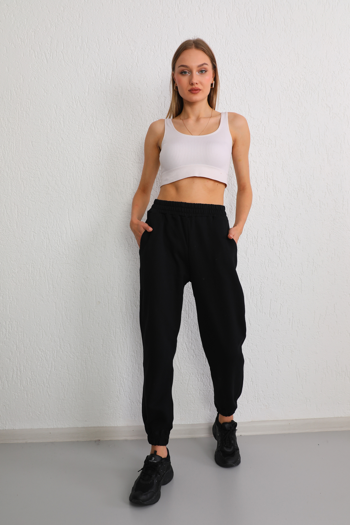 Siyah Yüksek Bel Likralı Jogger Eşofman Altı 8