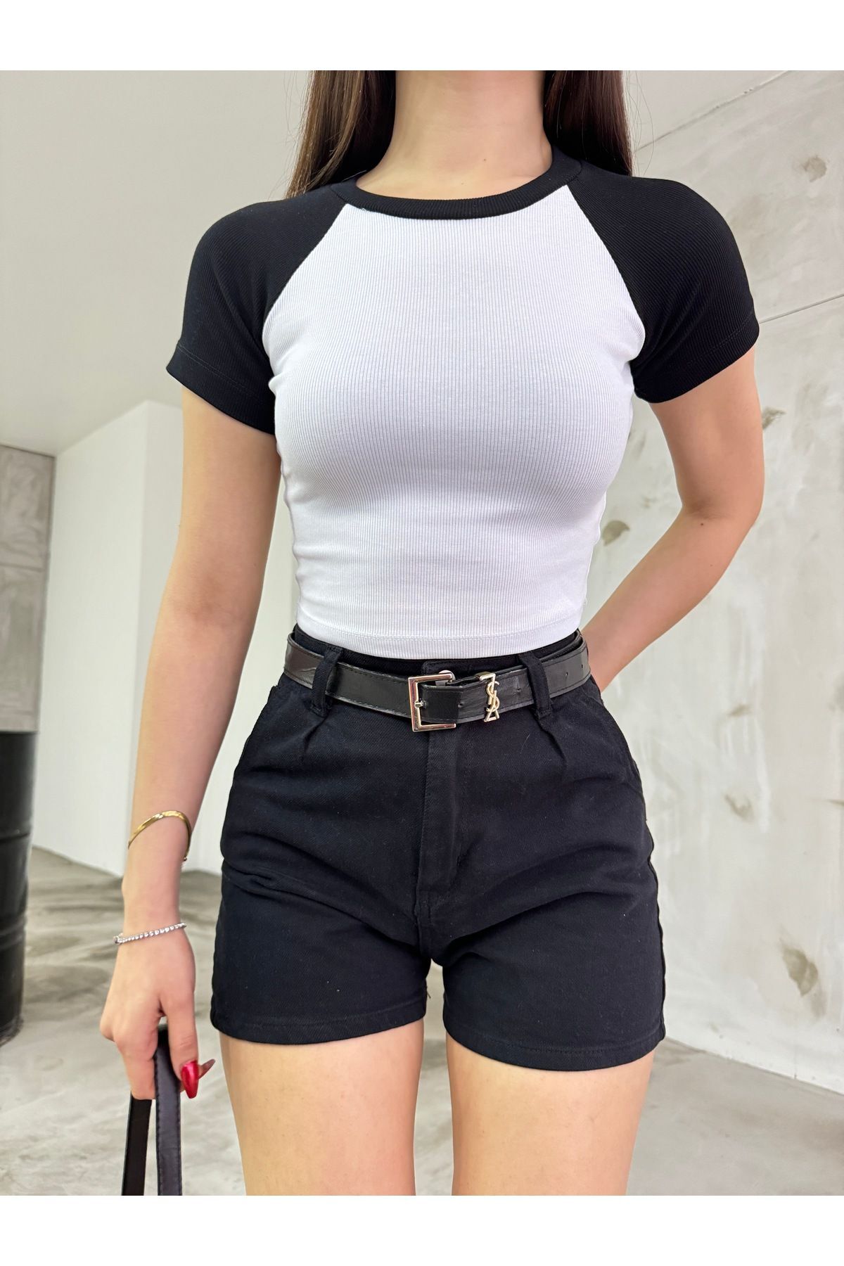 Kadın Bisiklet Yaka Fitilli T-shirt BEYAZ 4