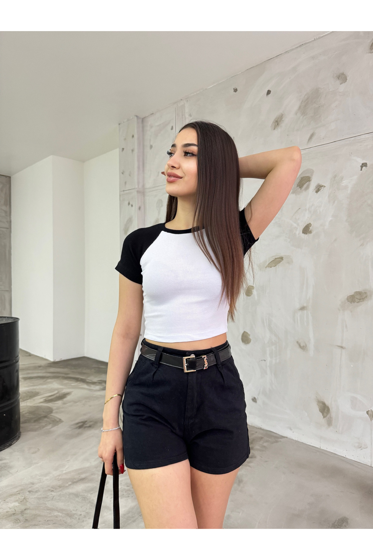 Kadın Bisiklet Yaka Fitilli T-shirt BEYAZ 6
