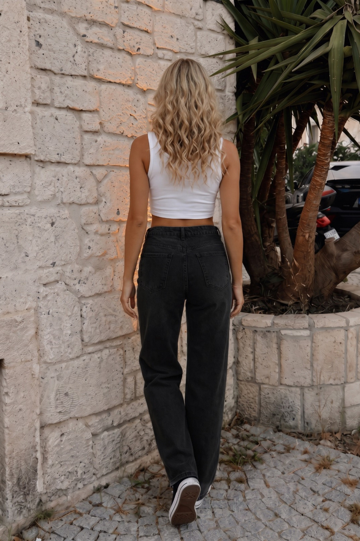 Kadın Vintage Efektli Yüksek Bel Esnek Wide Leg Jeans Siyah 4