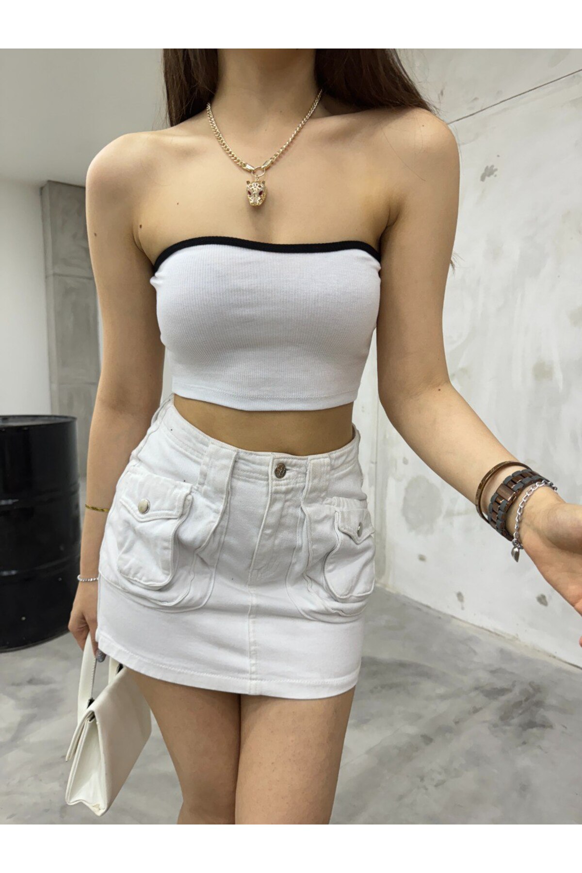 Kadın Straplez Kaşkorse Fitilli Crop Büstiyer Beyaz 5