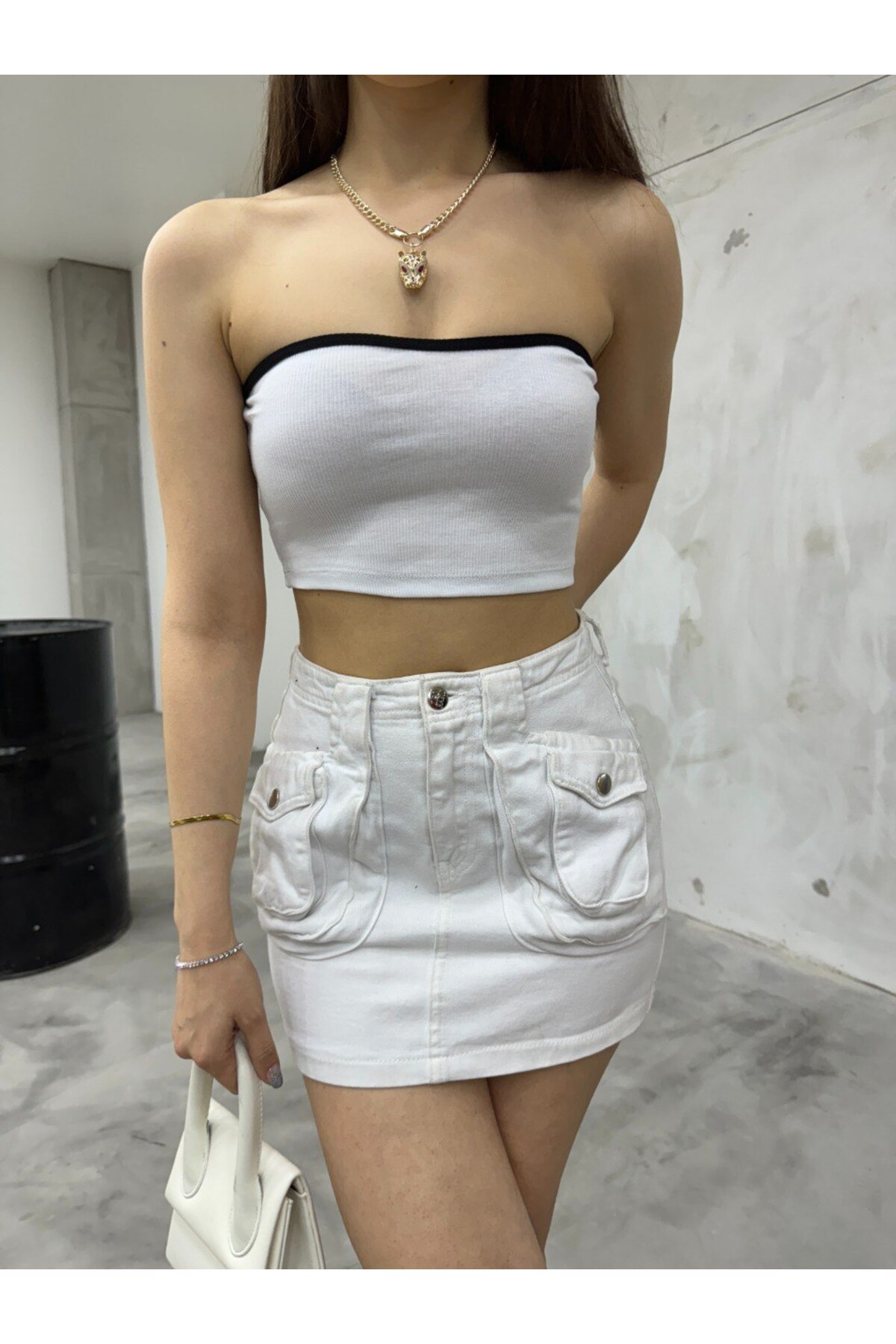 Kadın Straplez Kaşkorse Fitilli Crop Büstiyer Beyaz 6