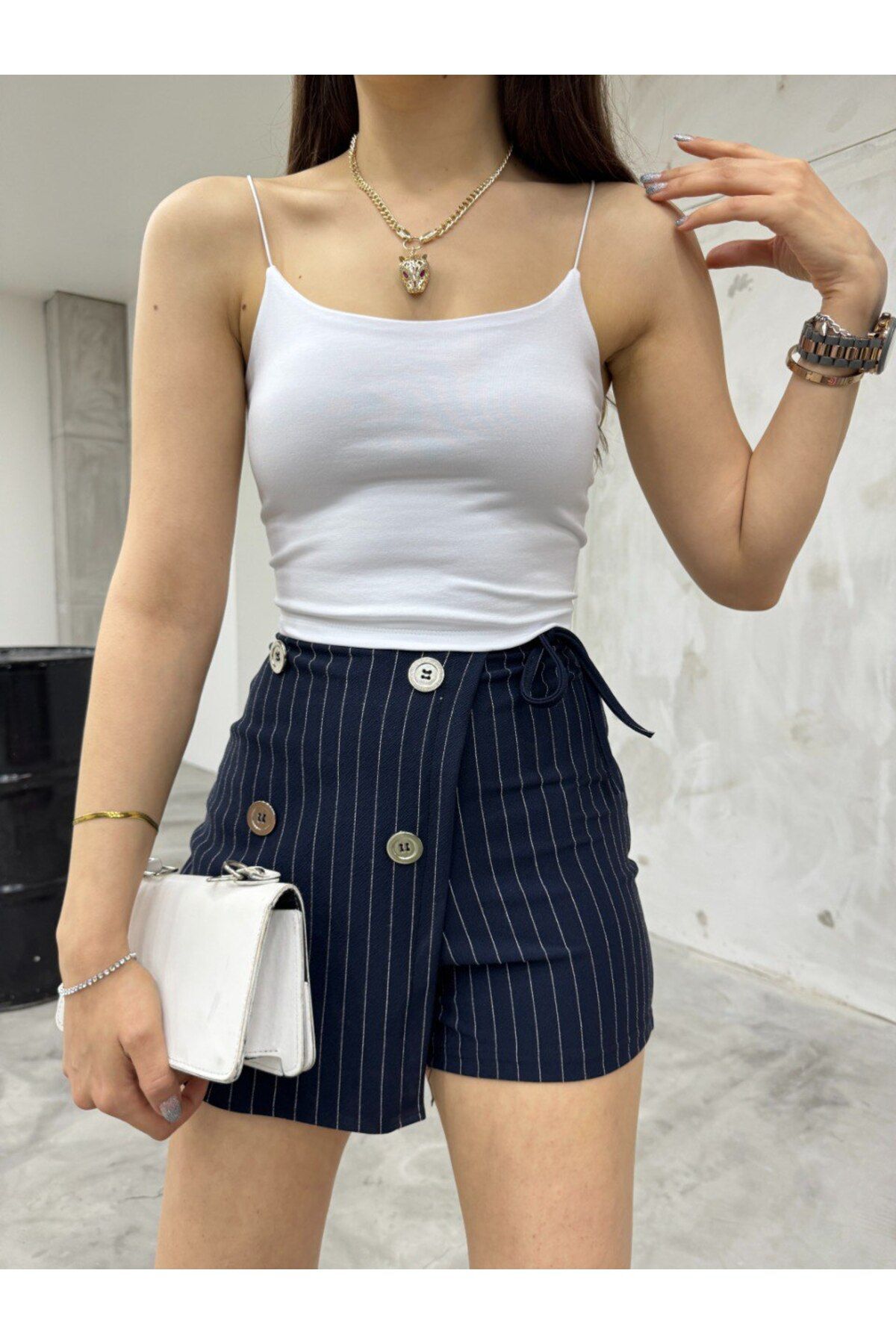 Kadın Lastik Ip Askılı Sandy Kumaş Crop Bluz Büstiyer Beyaz 6