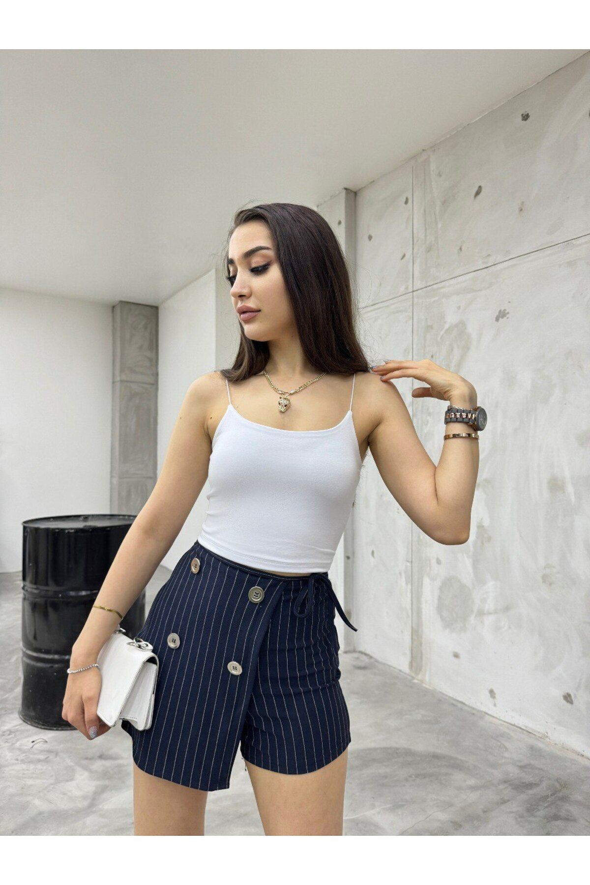 Kadın Lastik Ip Askılı Sandy Kumaş Crop Bluz Büstiyer Beyaz 7
