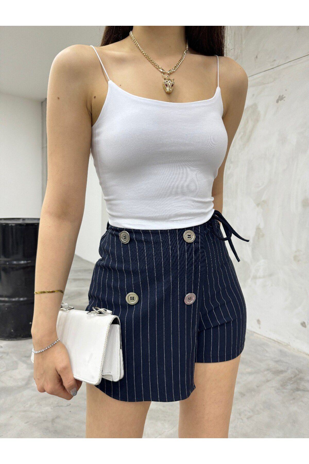 Kadın Lastik Ip Askılı Sandy Kumaş Crop Bluz Büstiyer Beyaz 5