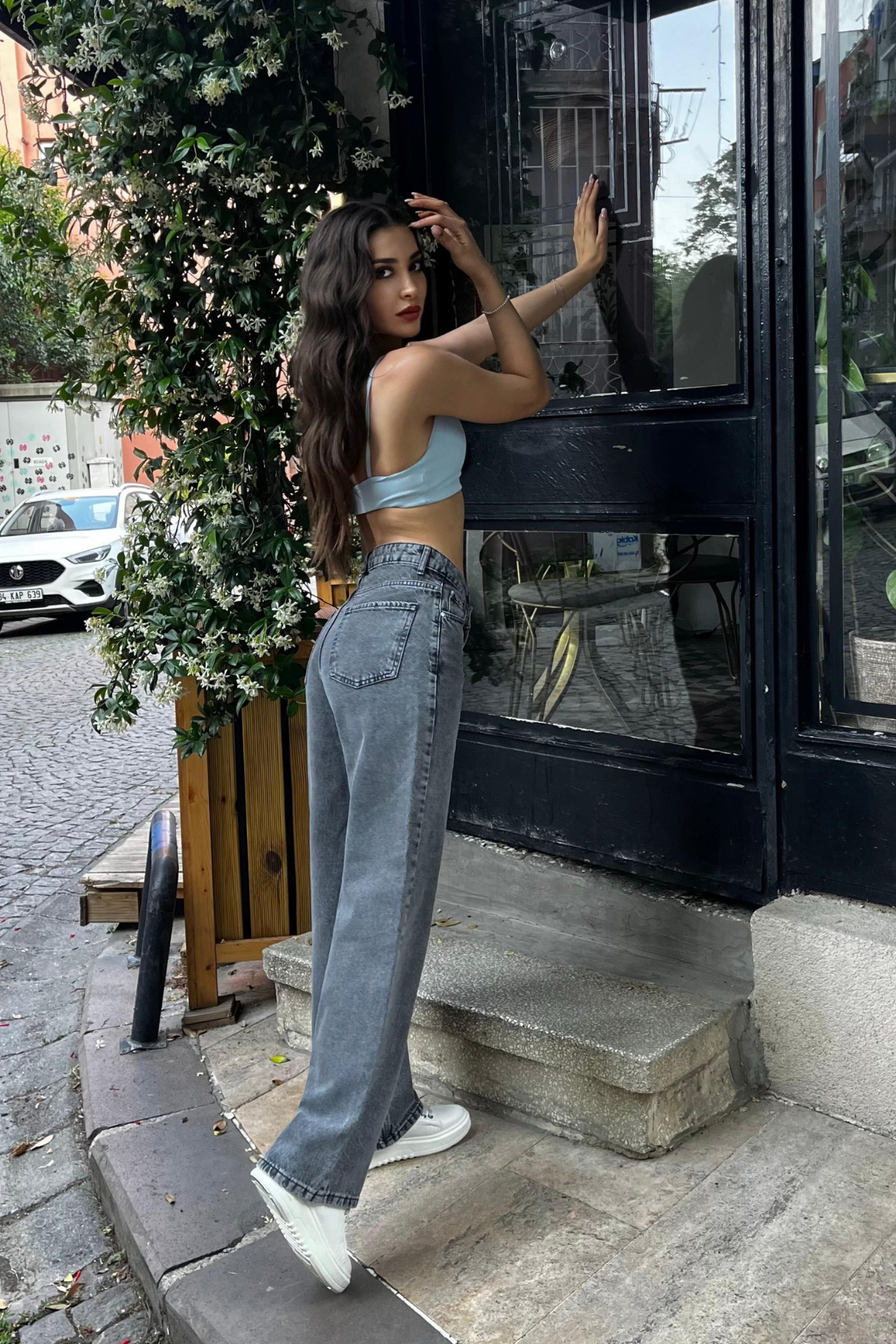 Gri Yüksek Bel Wide Leg Jeans 4