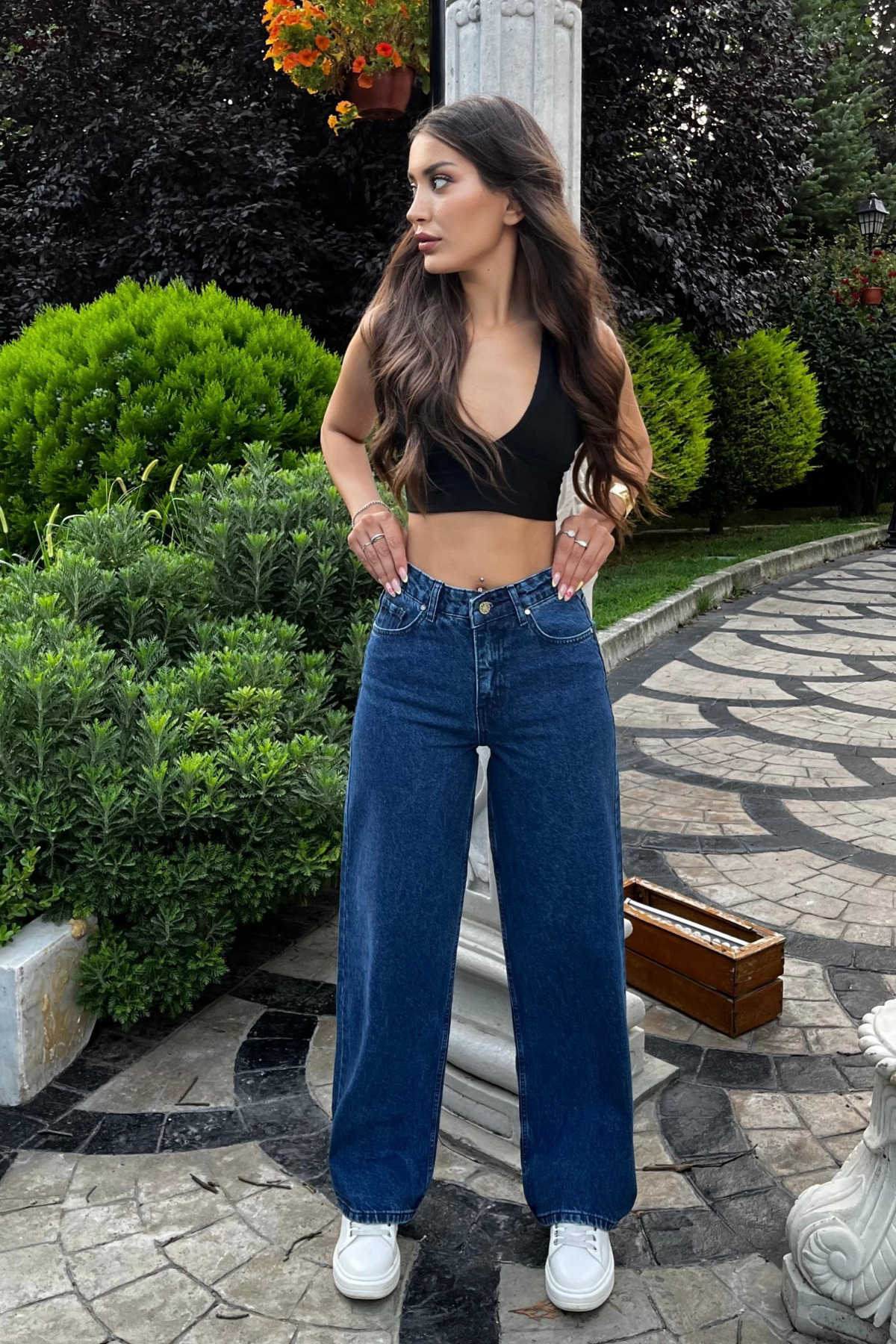 Lacivert Yüksek Bel Wide Leg Jeans 4