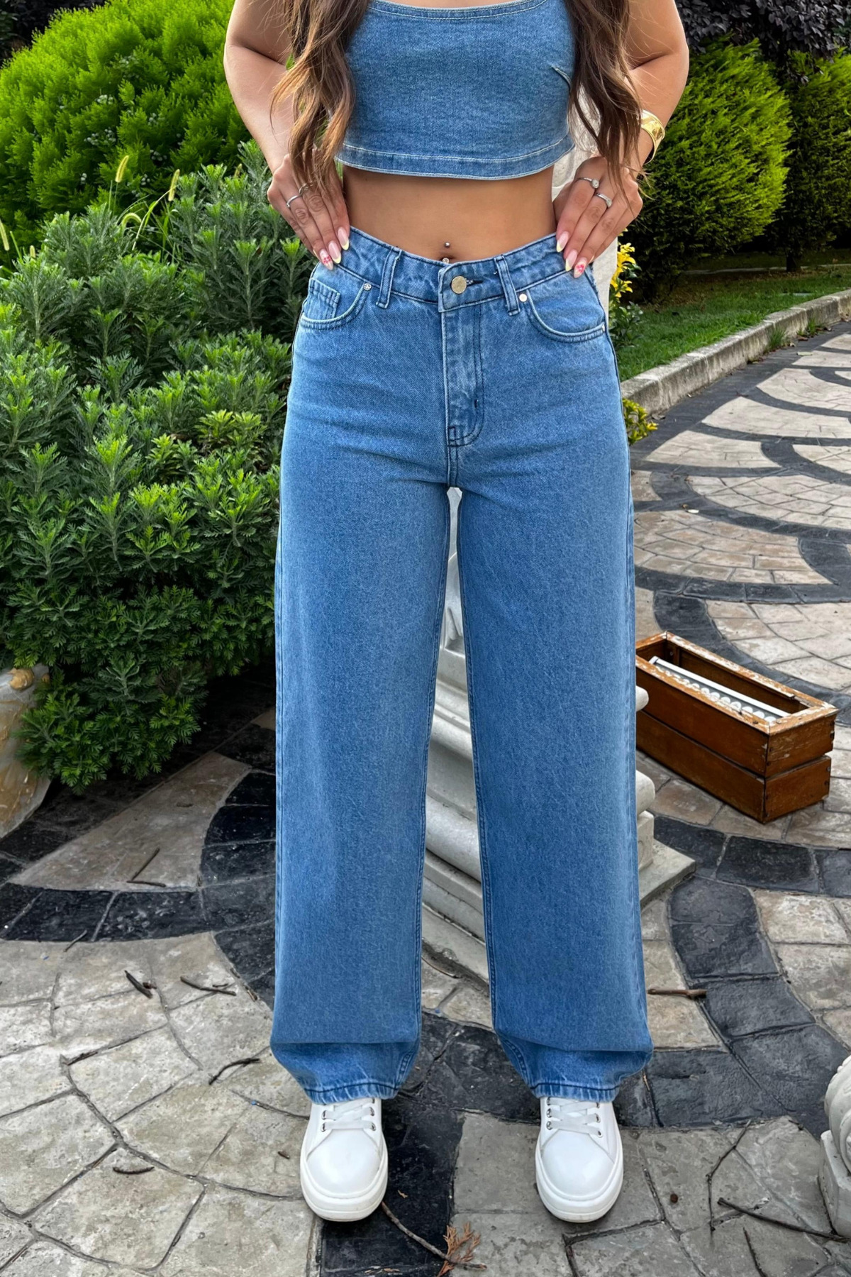 Koyu Mavi Yüksek Bel Wide Leg Jeans 3