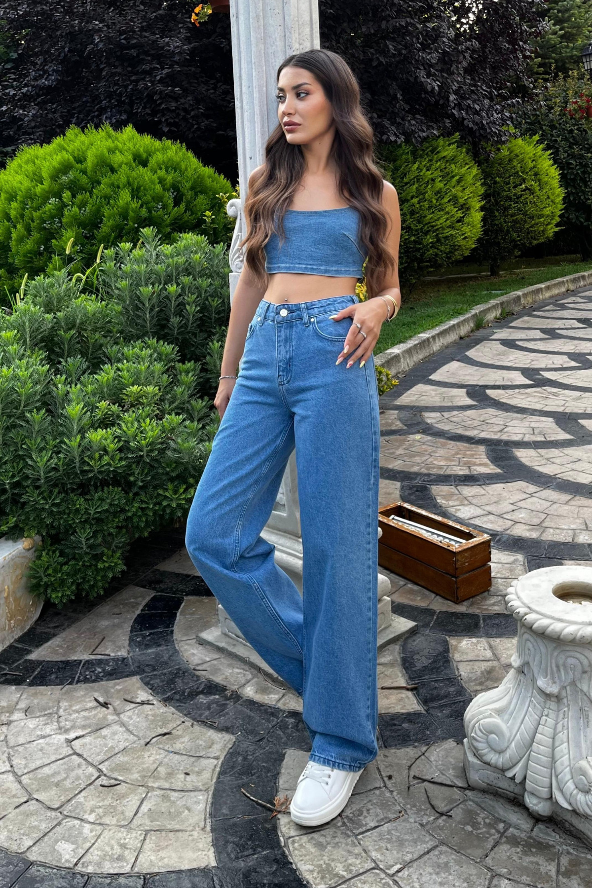 Koyu Mavi Yüksek Bel Wide Leg Jeans 6