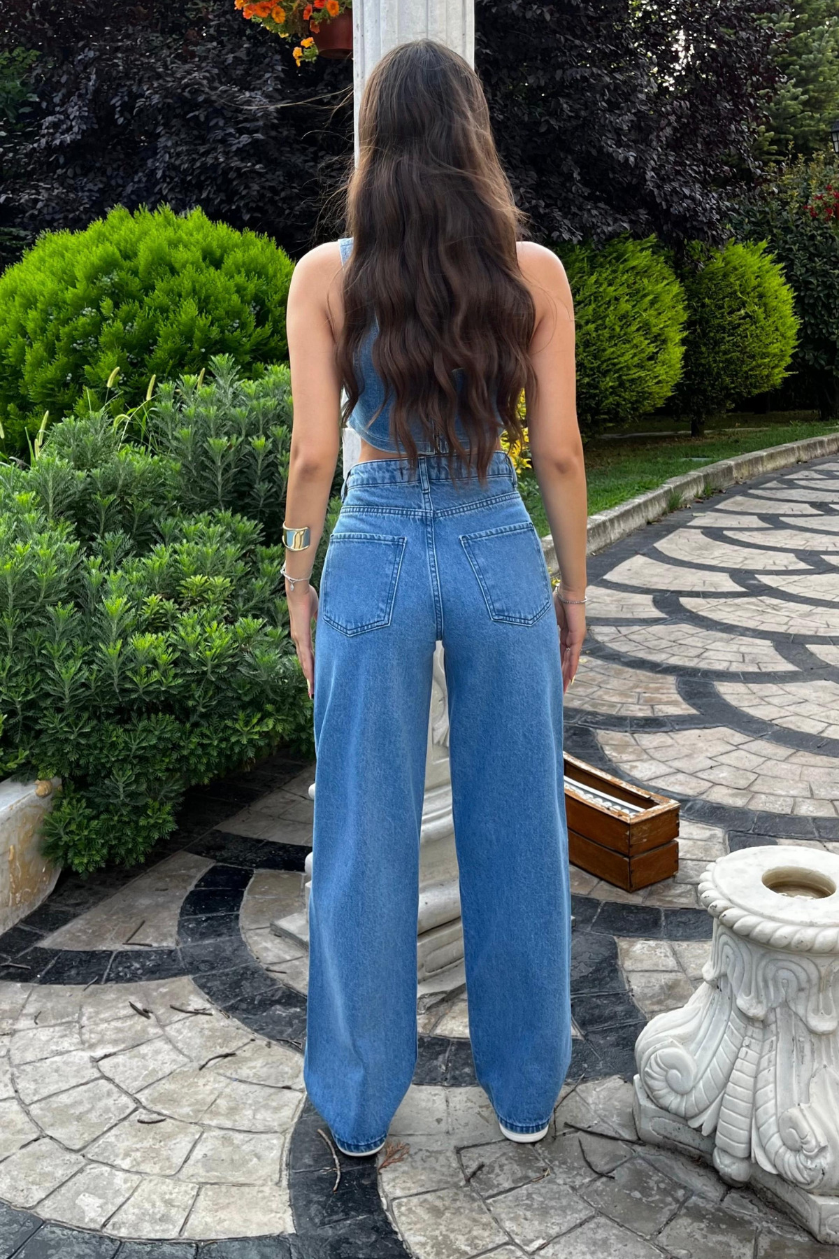Koyu Mavi Yüksek Bel Wide Leg Jeans 4