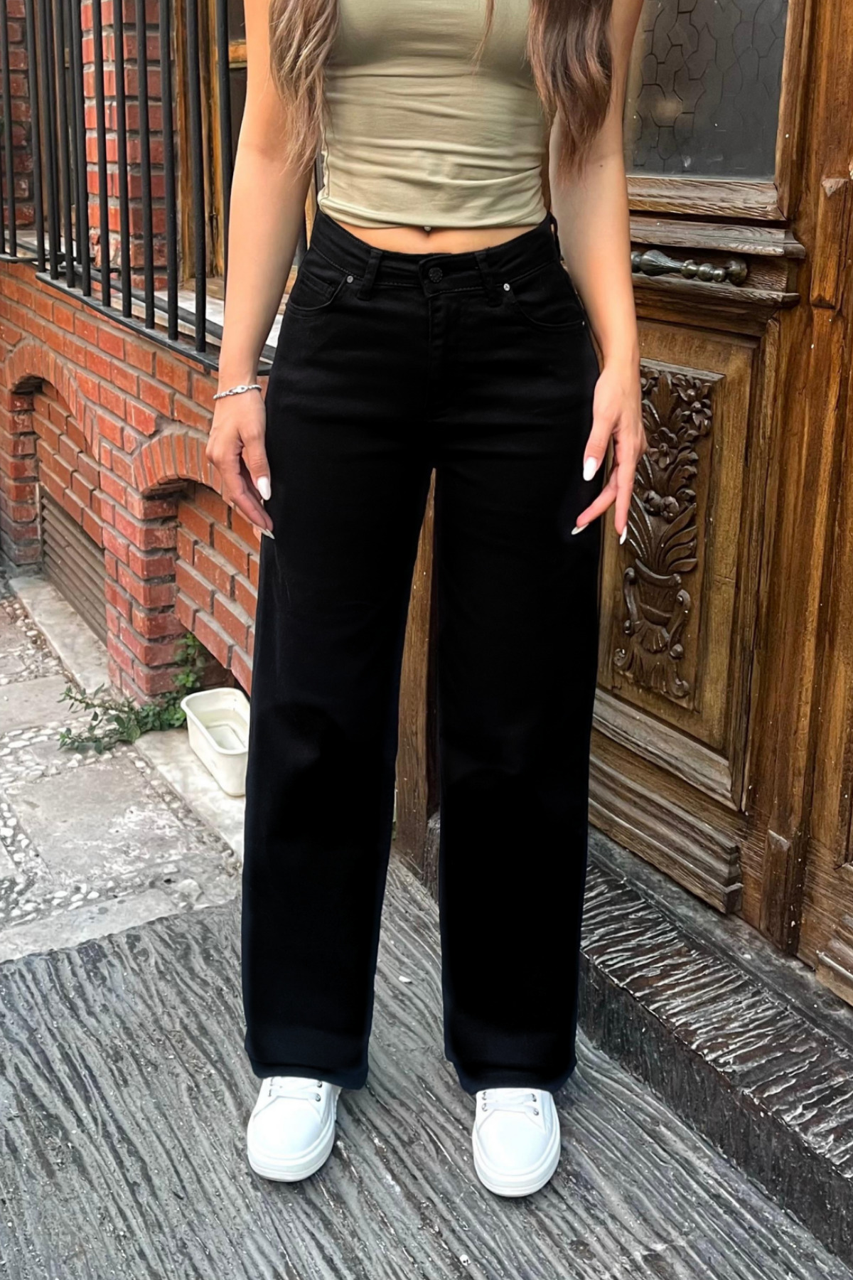 Siyah Yüksek Bel Wide Leg Jeans 5