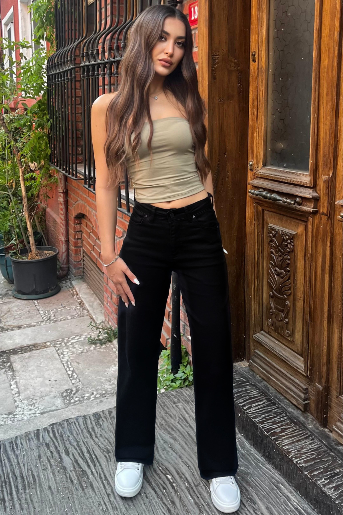 Siyah Yüksek Bel Wide Leg Jeans 6