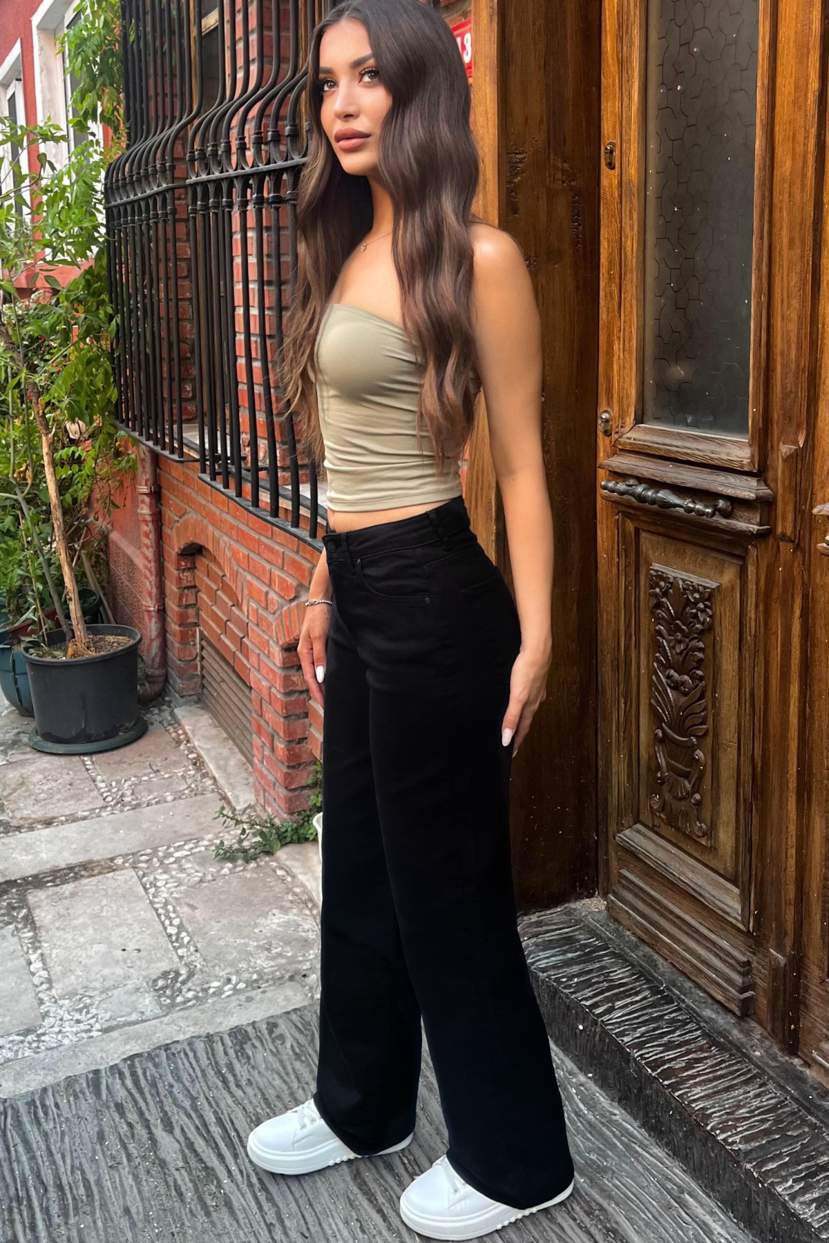 Siyah Yüksek Bel Wide Leg Jeans 3