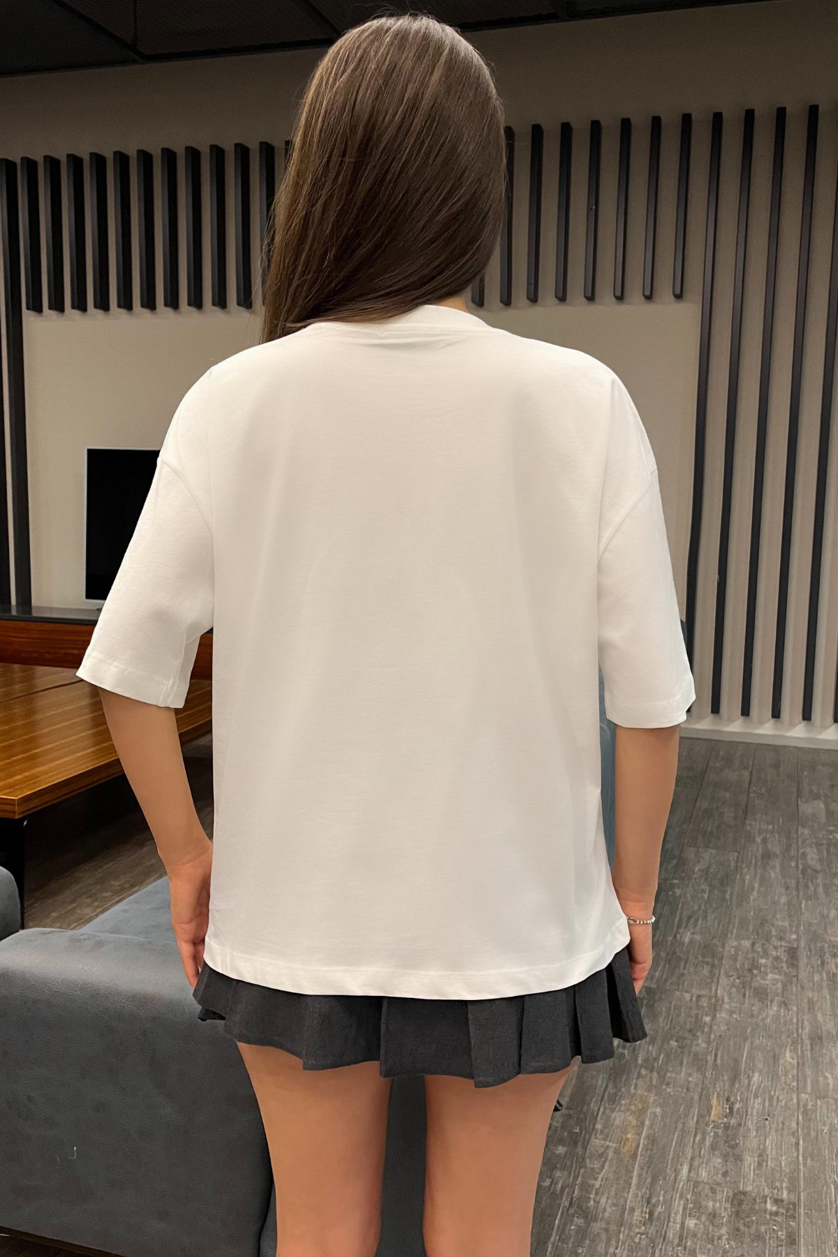 Kadın Özel Dijital Baskılı Oversize T-Shirt Beyaz 4