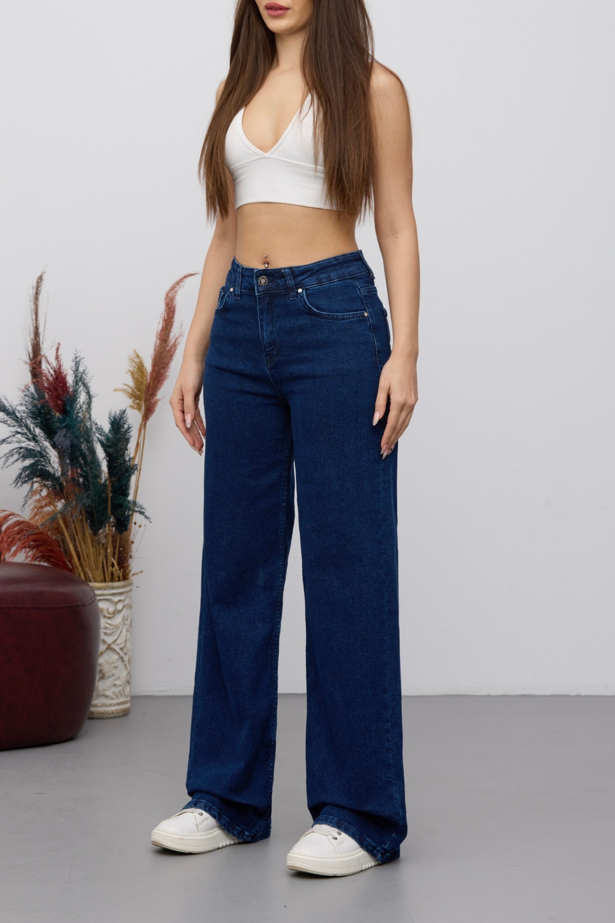 Kadın 90's Esnek Wide Leg Salaş Palazzo Kot Pantolon Lacivert 4