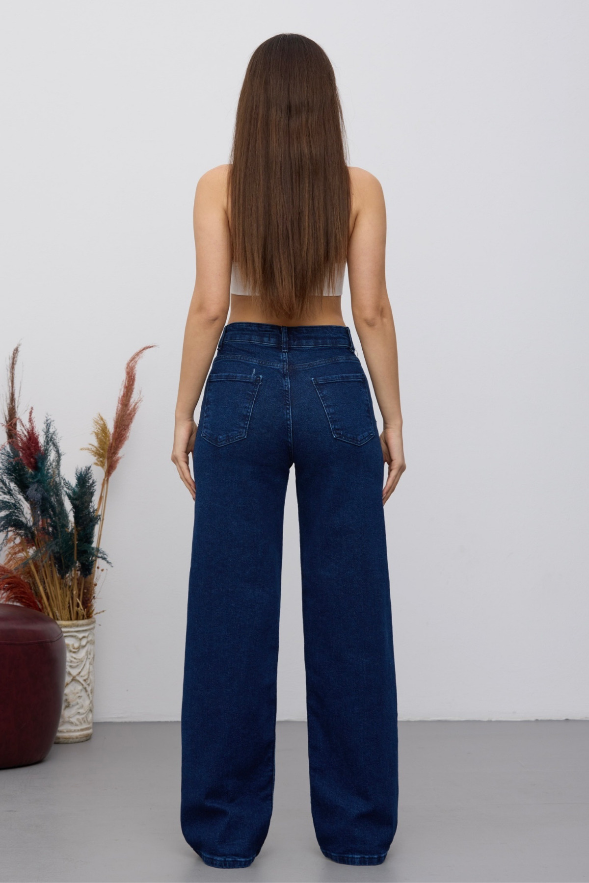Kadın 90's Esnek Wide Leg Salaş Palazzo Kot Pantolon Lacivert 5