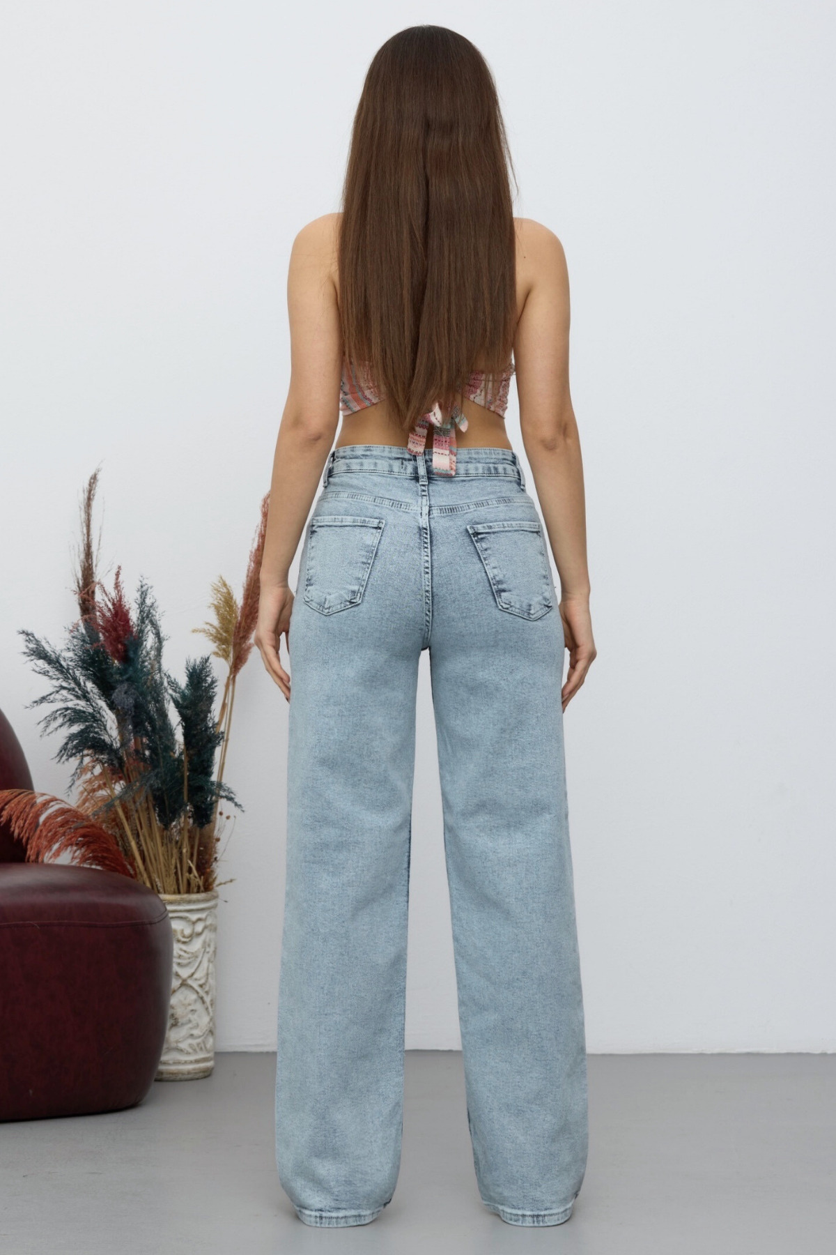 Kadın 90's Esnek Wide Leg Salaş Palazzo Kot Pantolon Mavi 5