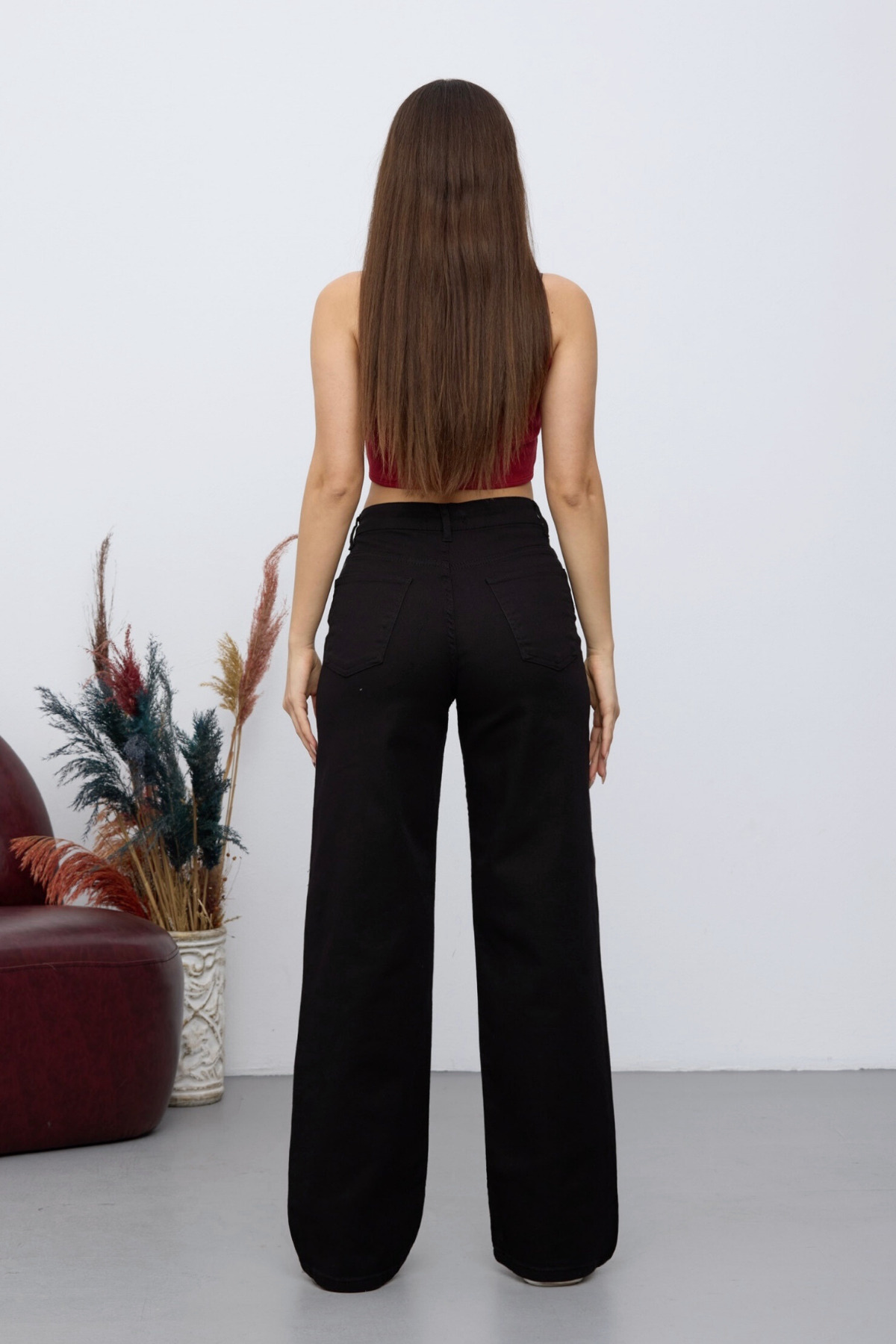Kadın 90's Esnek Wide Leg Salaş Palazzo Kot Pantolon Siyah 5