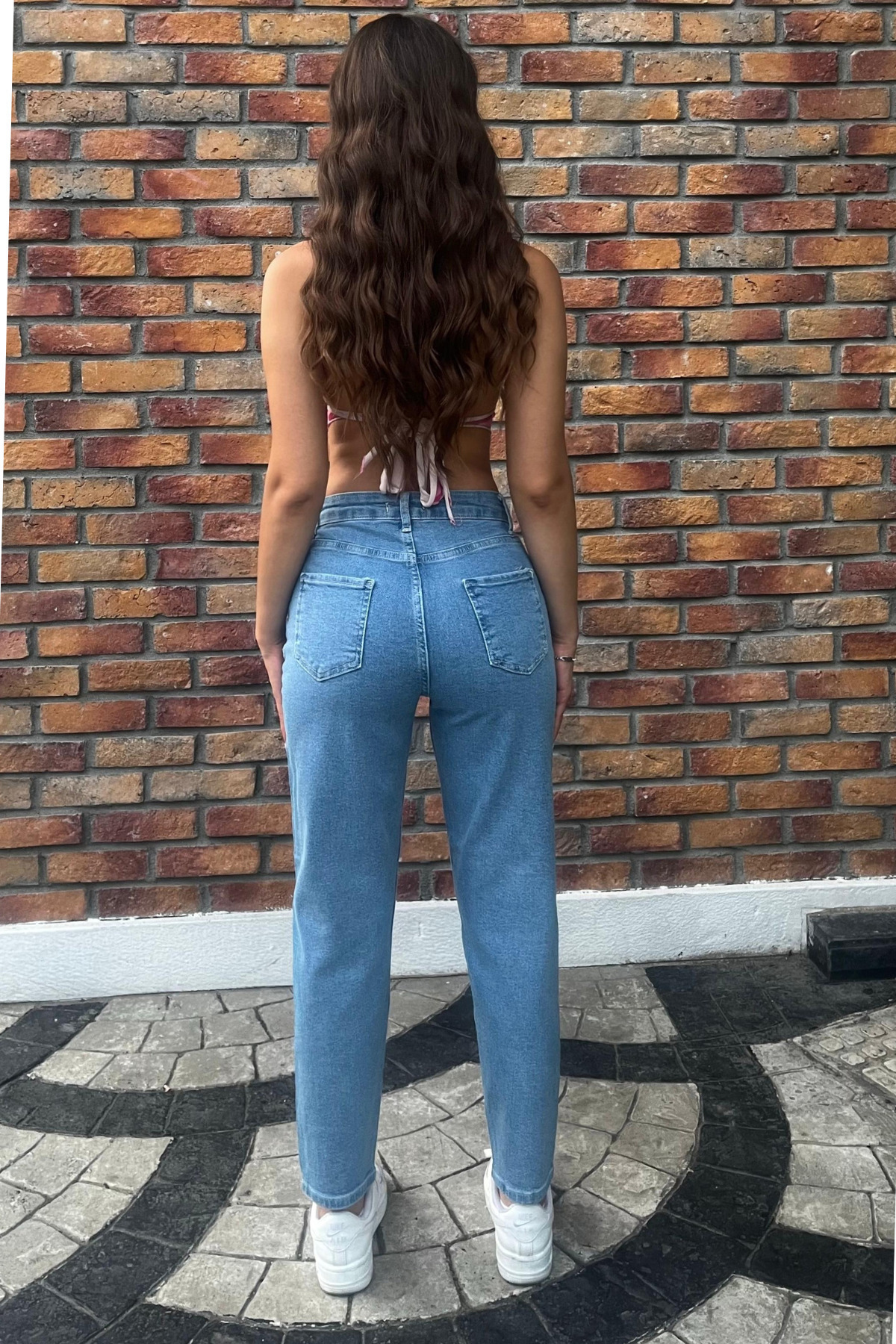 Kadın Yüksek Bel Boyfriend Likralı Kot Pantolon Açık Mavi 6