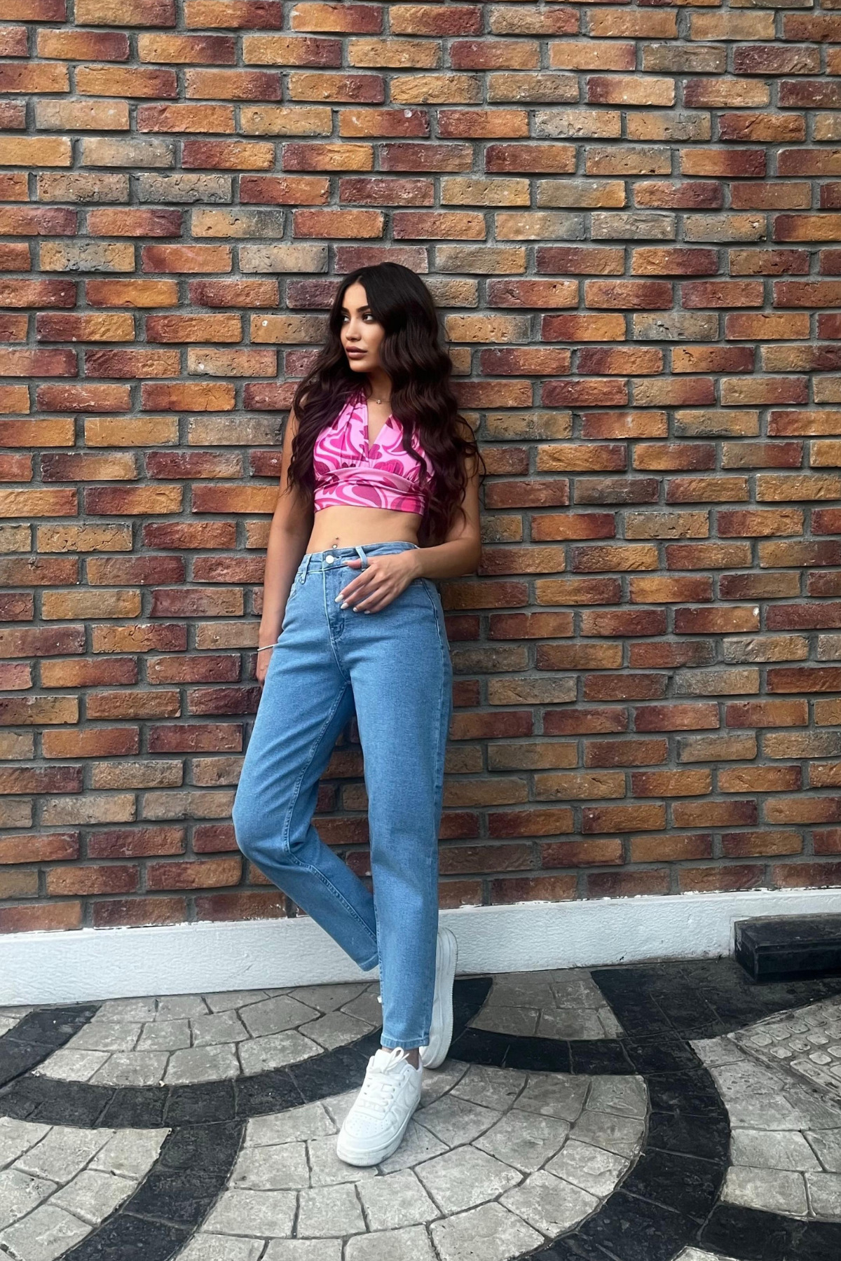Kadın Yüksek Bel Boyfriend Likralı Kot Pantolon Mavi 4