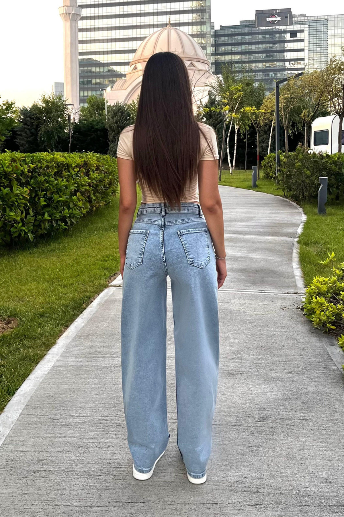 Kadın Street Style Bol Kesim Geniş Paça Baggy Kot Pantolon Mavi 5