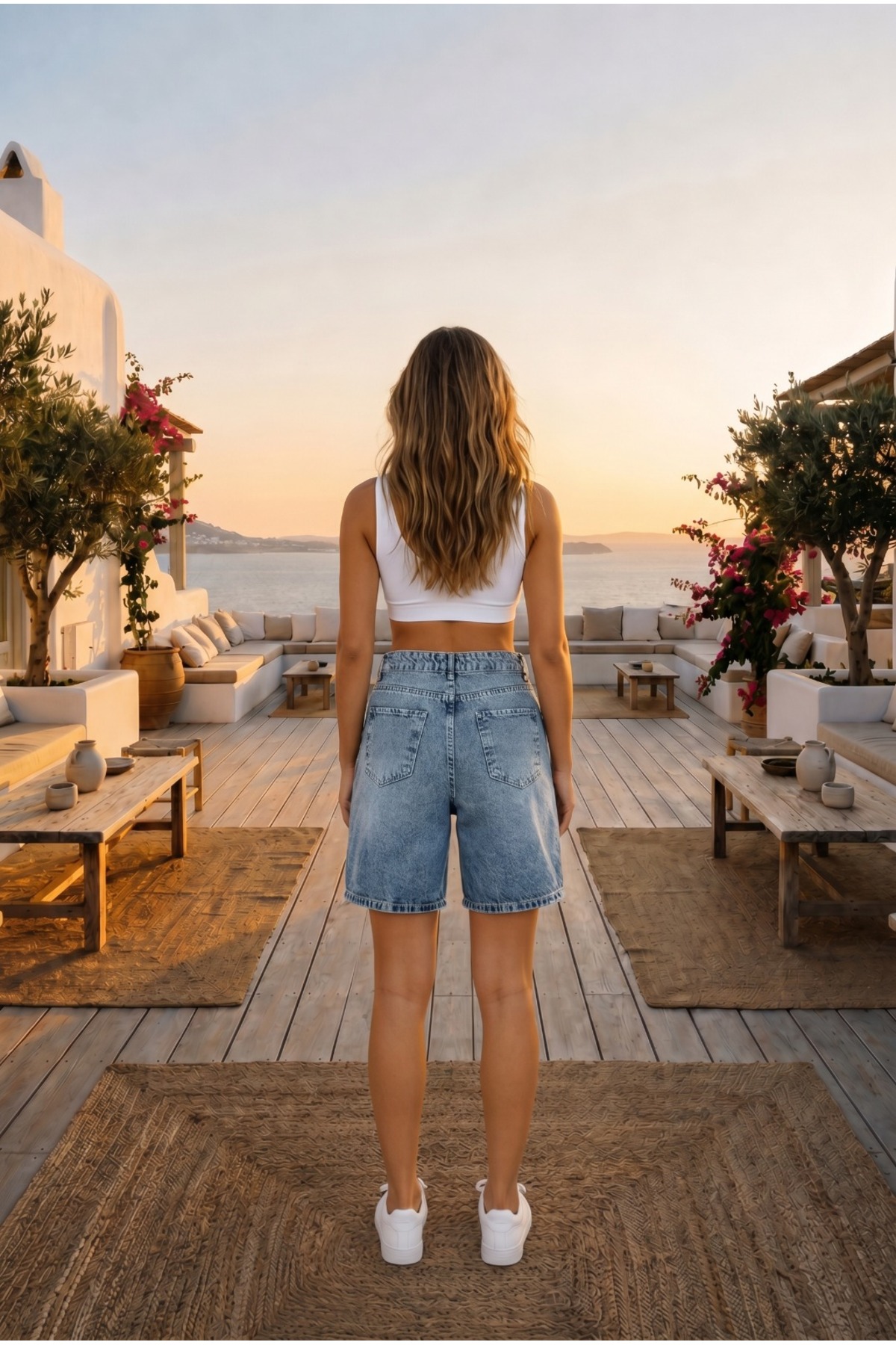 Kadın Eskitme Efektli Yüksek Bel 5 Cepli Straight Fit Şort Jeans Koyu Mavi 3