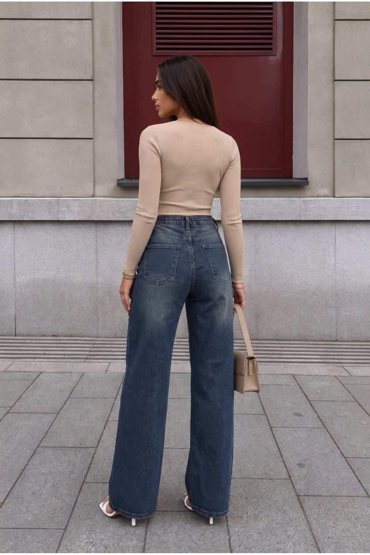 Lacivert Soluk Efekt Vintage Yüksek Bel Wide Leg Geniş Paça with Lycra Jeans 3