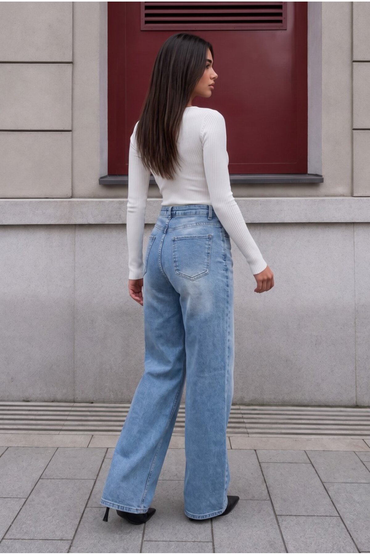 Mavi Soluk Efekt Vintage Yüksek Bel Wide Leg Geniş Paça with Lycra Jeans 4