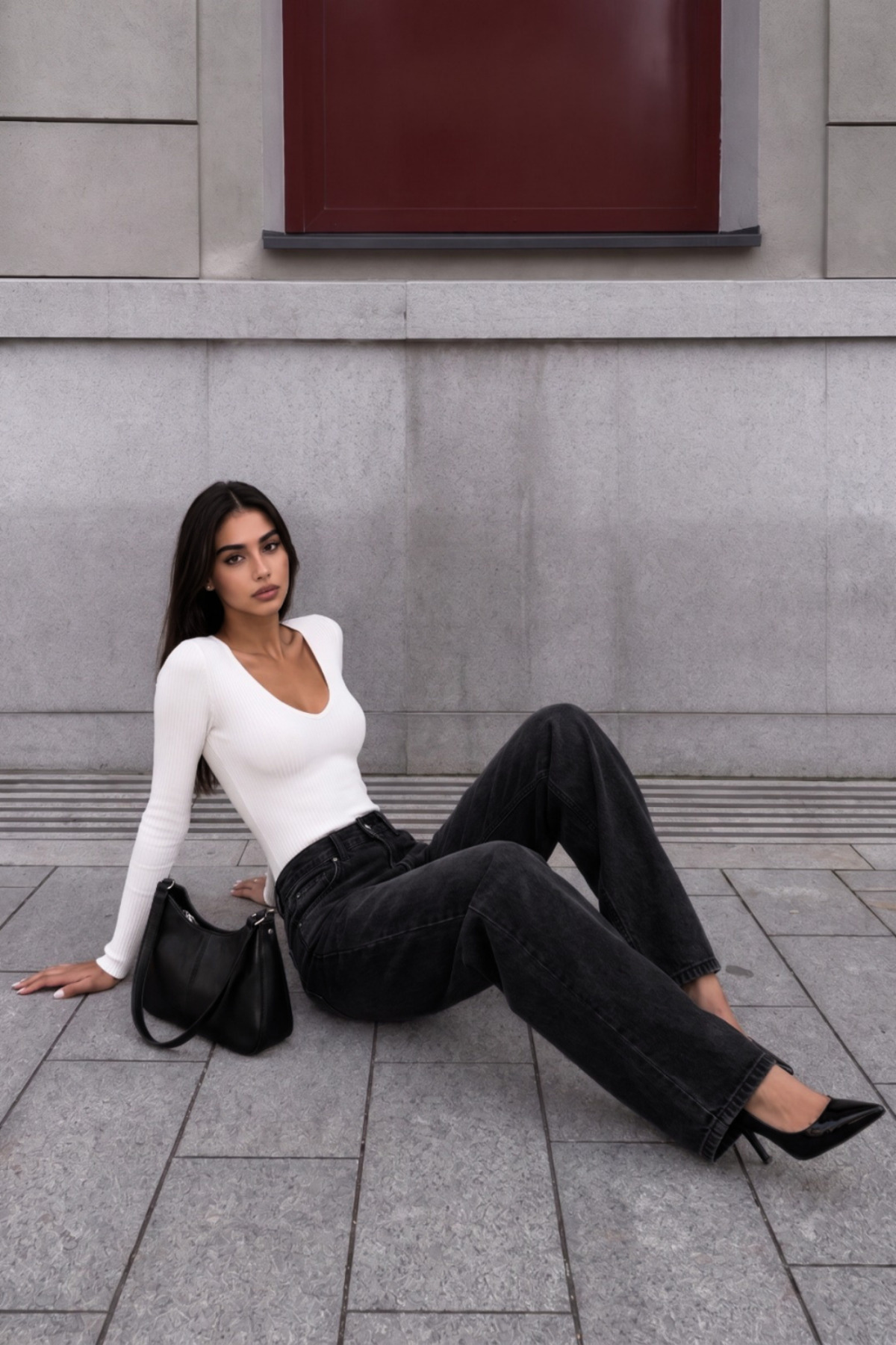 Siyah Soluk Efekt Vintage Yüksek Bel Wide Leg Geniş Paça with Lycra Jeans 4