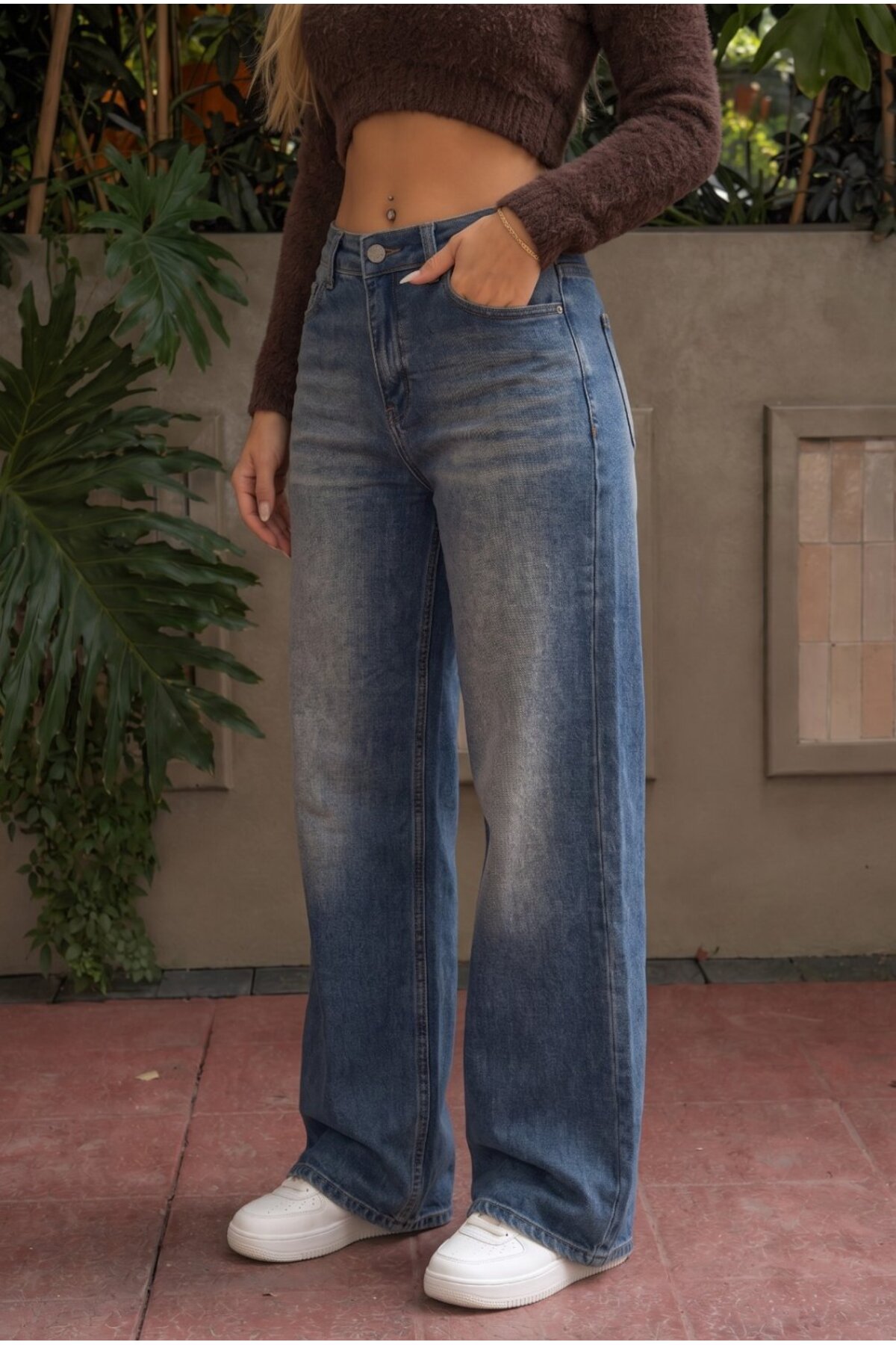 Lacivert Vintage Yüksek Bel Geniş Paça with Lycra Jeans 3