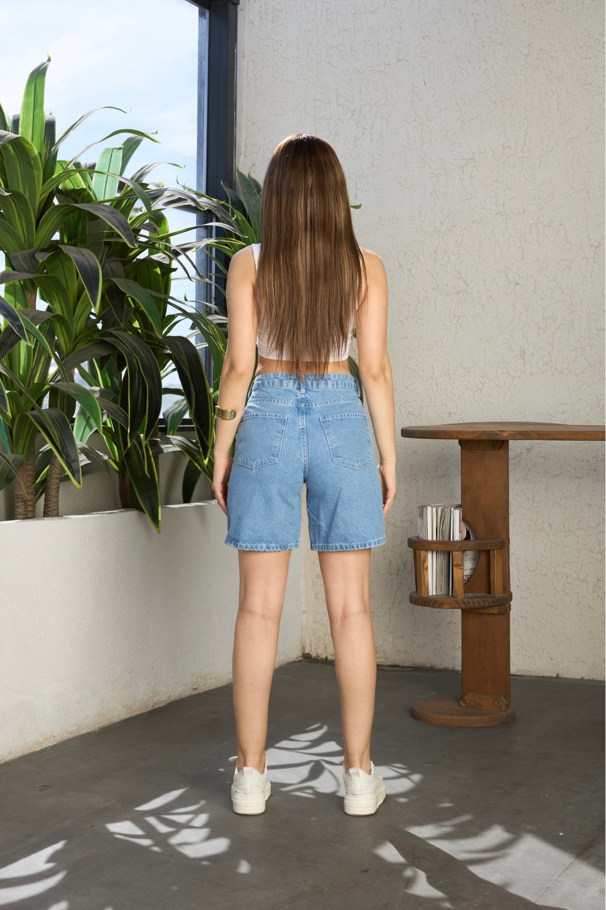 Kadın Yüksek Bel Denim Kot Şort Çok Renkli 5
