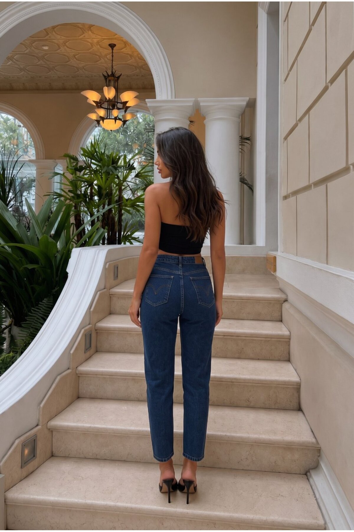 Yüksek Bel Mom Comfort Fıt Lacivert Jean Pantolon 3