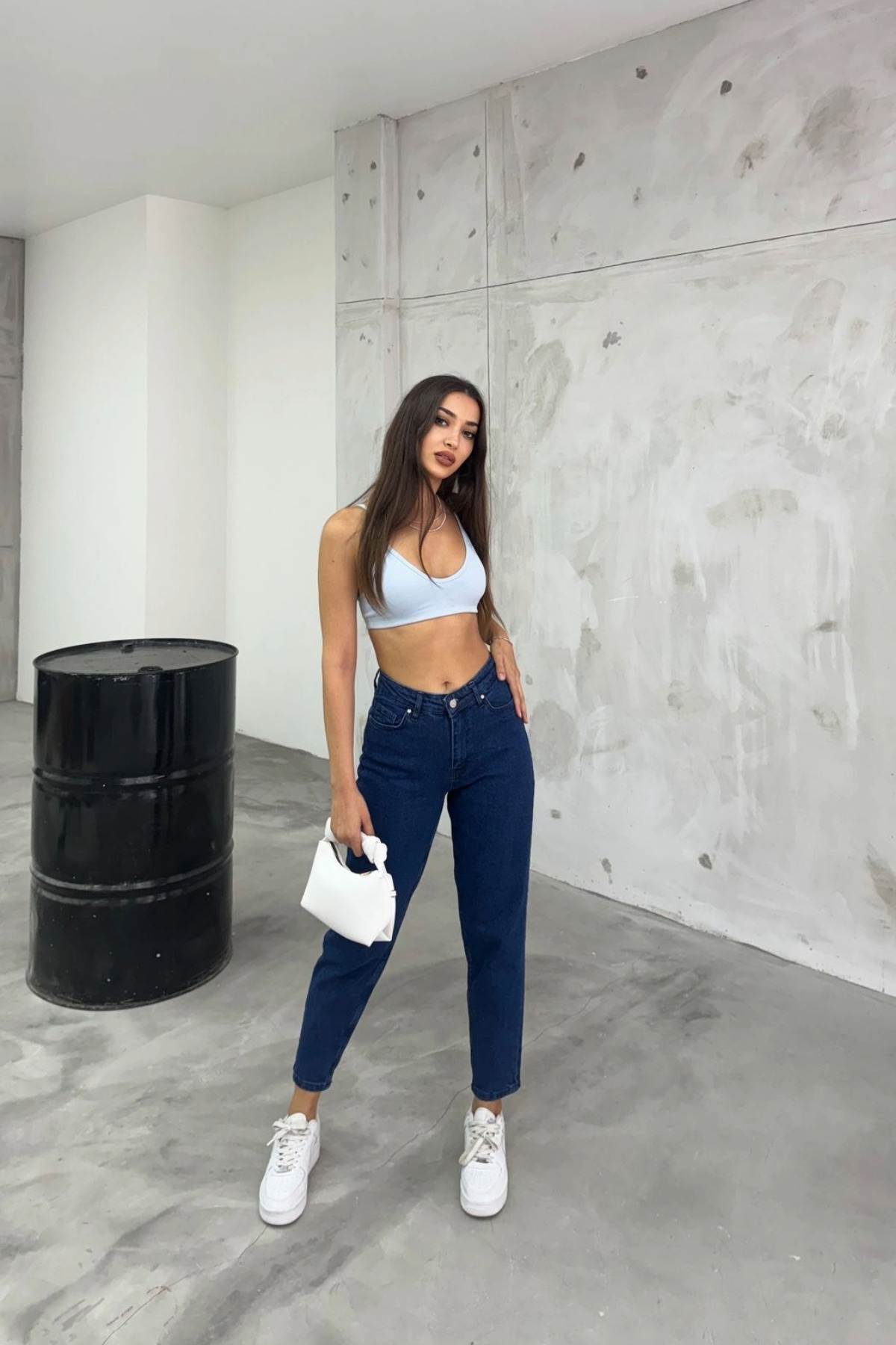 Kadın Esnek/LikralıYüksek Bel Mom Jeans Lacivert 7
