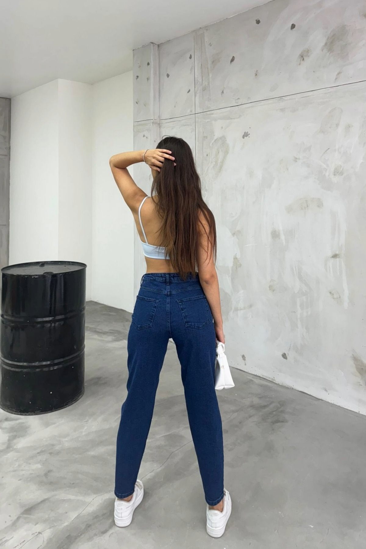Kadın Esnek/LikralıYüksek Bel Mom Jeans Lacivert 6