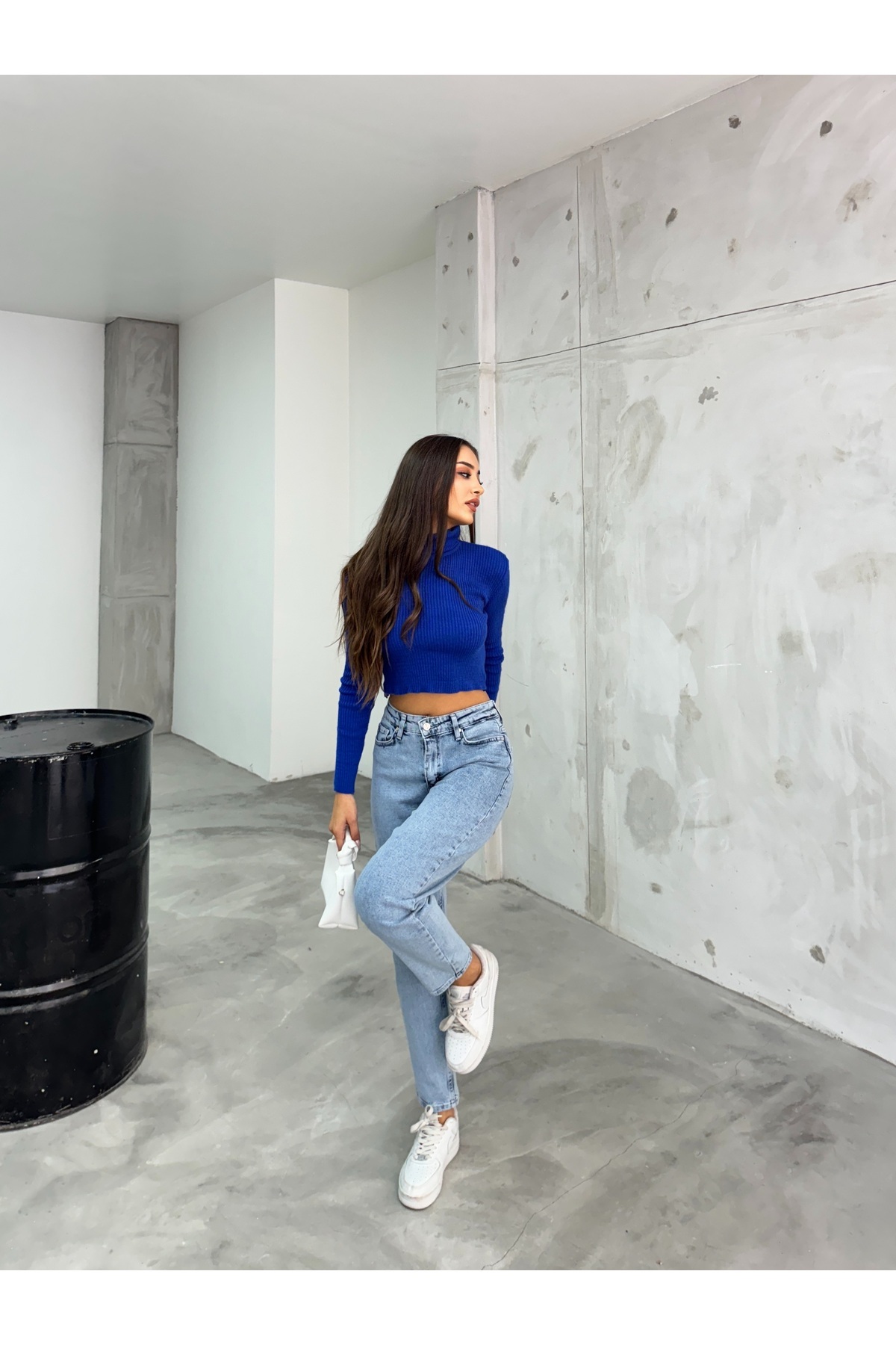 Kadın Esnek/LikralıYüksek Bel Mom Jeans Metalik 7
