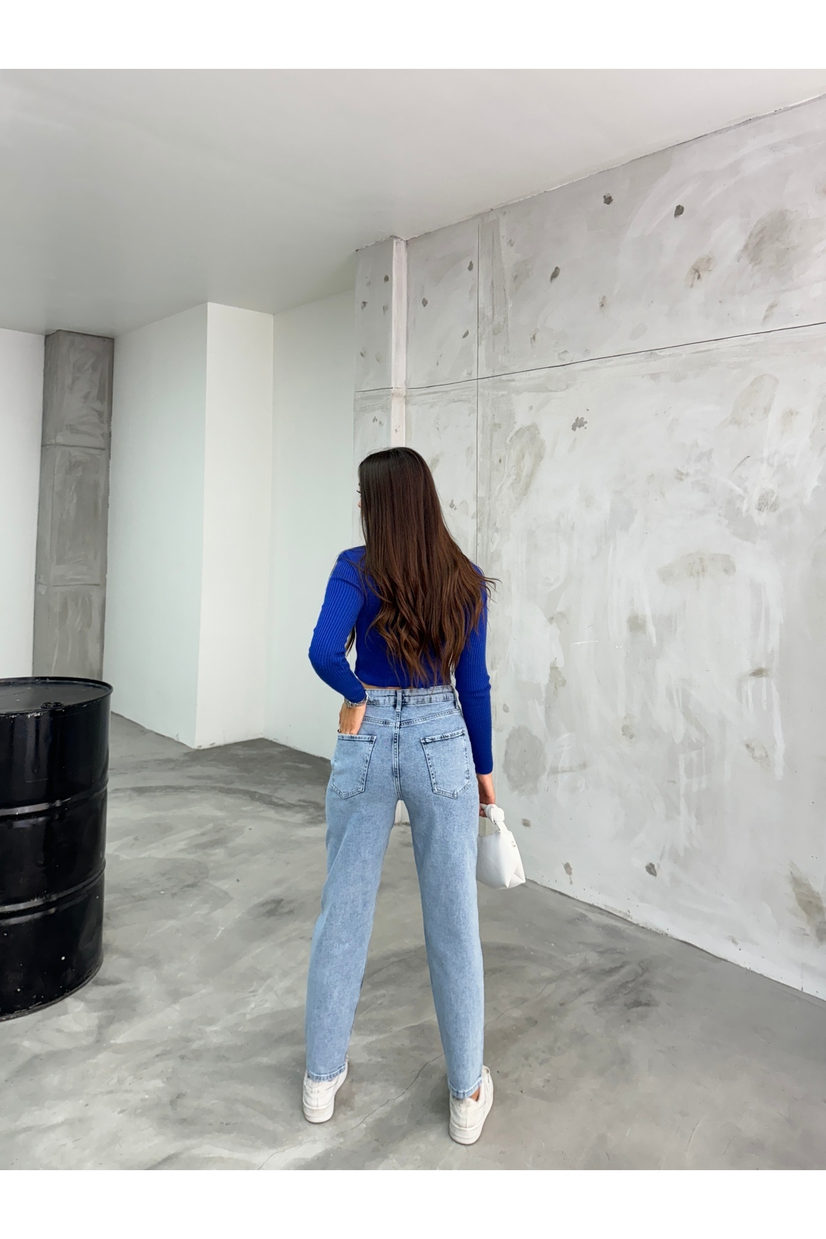 Kadın Esnek/LikralıYüksek Bel Mom Jeans Metalik 6