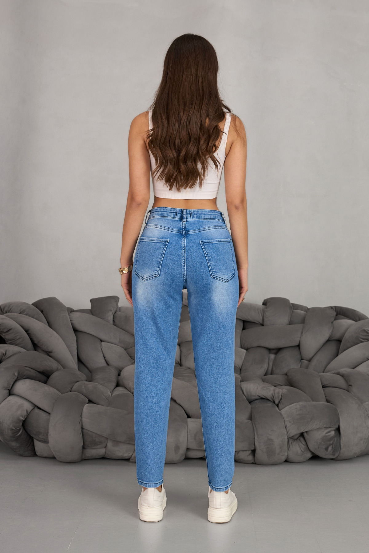 Kadın Esnek/LikralıYüksek Bel Mom Jeans soluk lacivert 5