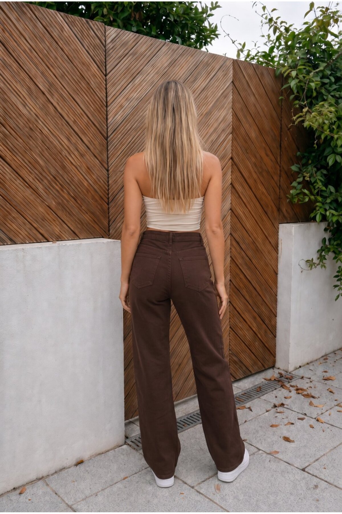 Yüksek Bel Wide Leg Salaş Esnek Palazzo Jean Kahverengi 8