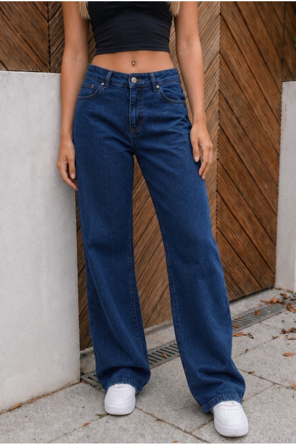 Yüksek Bel Wide Leg Salaş Esnek Palazzo Jean Lacivert 6